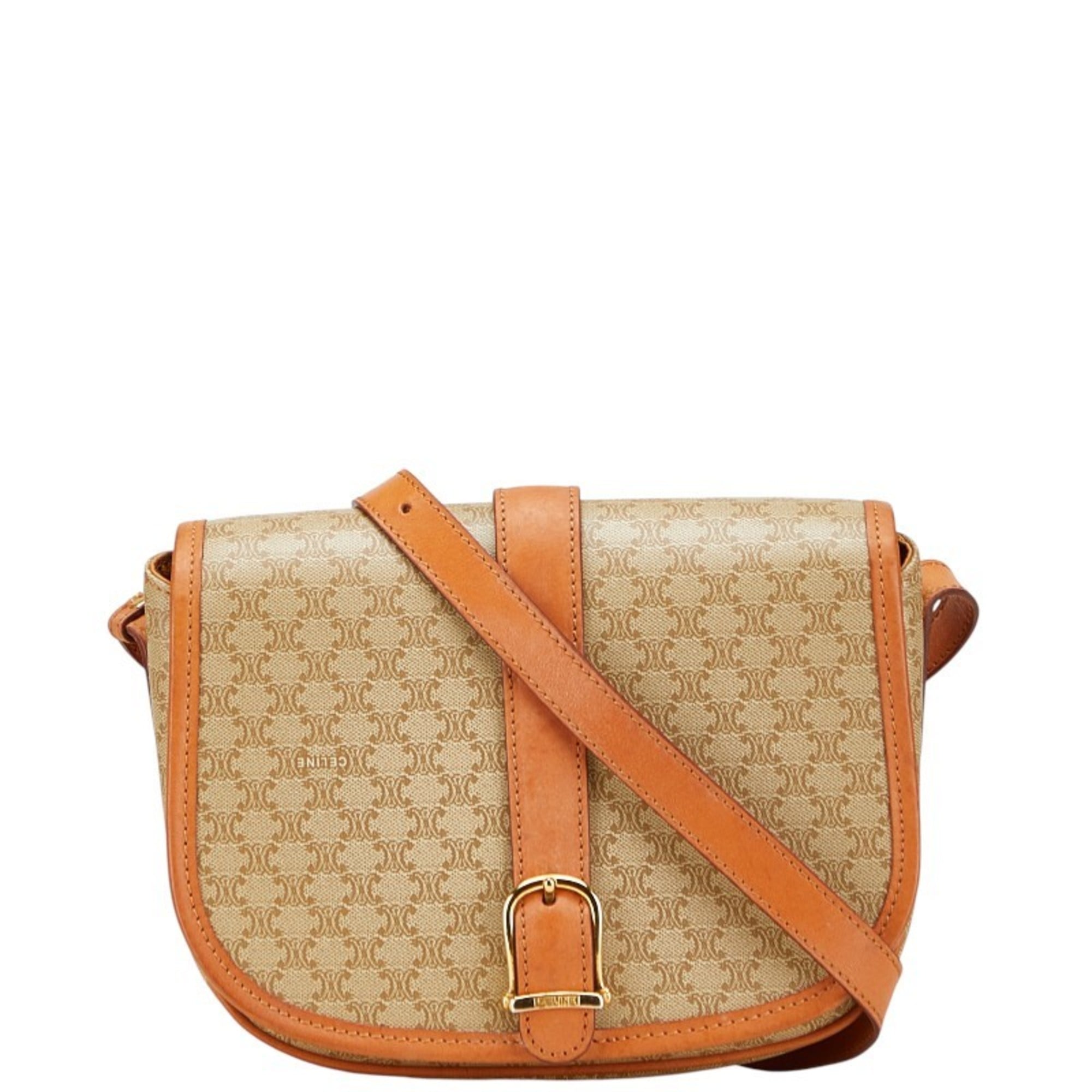 Celine Macadam Beige Brown Pvc Leather Shoulder Bag (Pre-Owned)