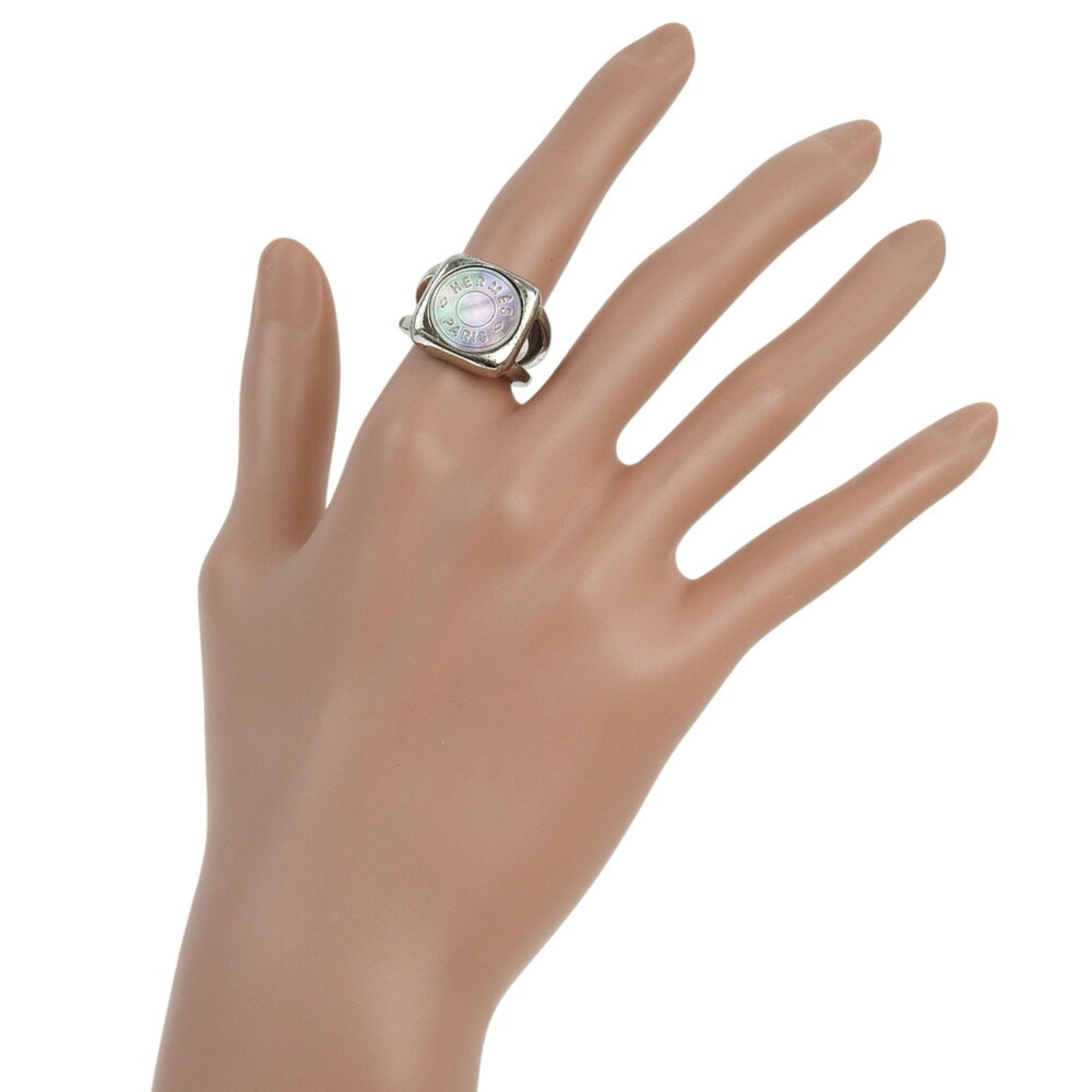 Hermes Sellier Silver Band Ring (Pre-Owned)