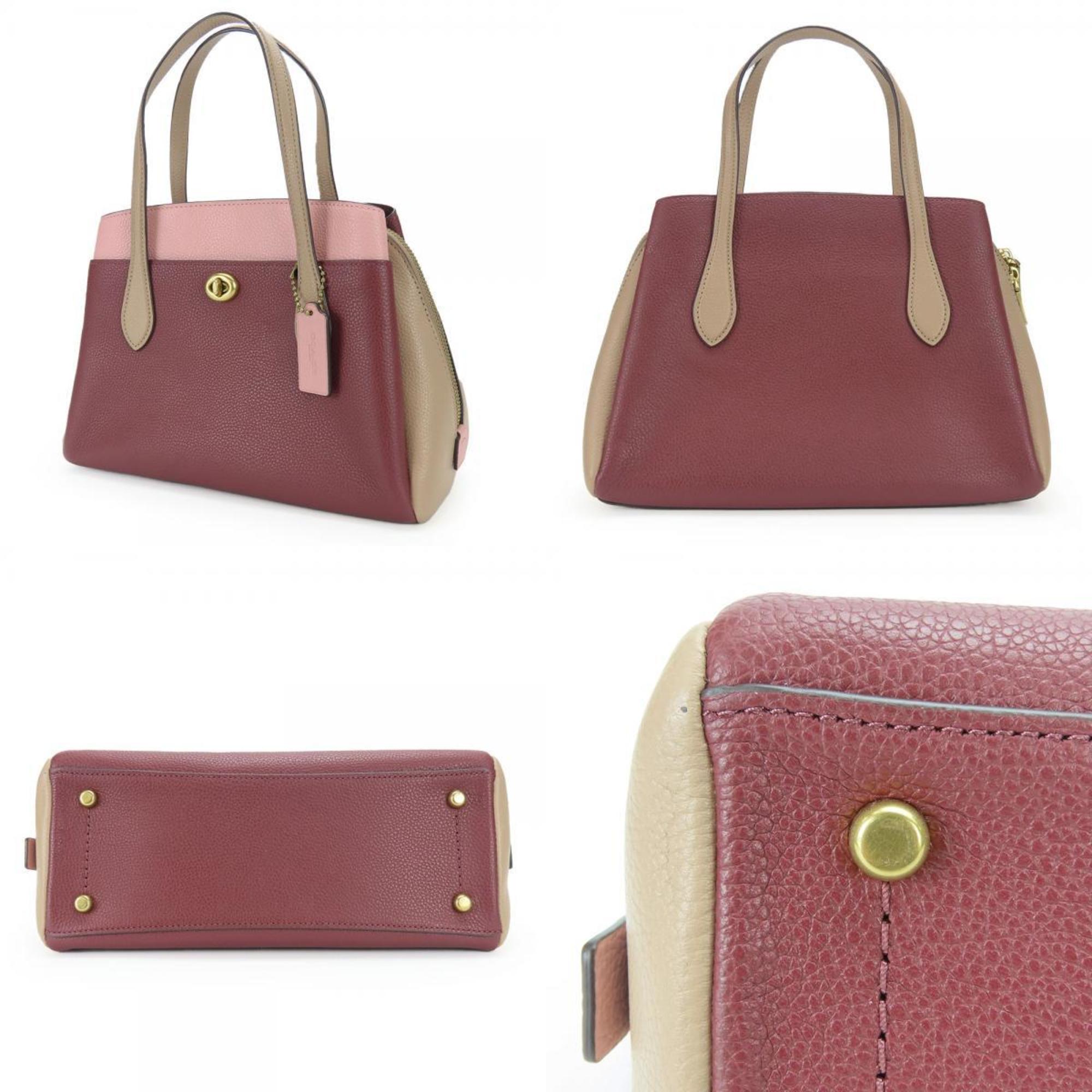 Coach Beige Multi-Color Pink Wine Leather Handbag (Pre-Owned)