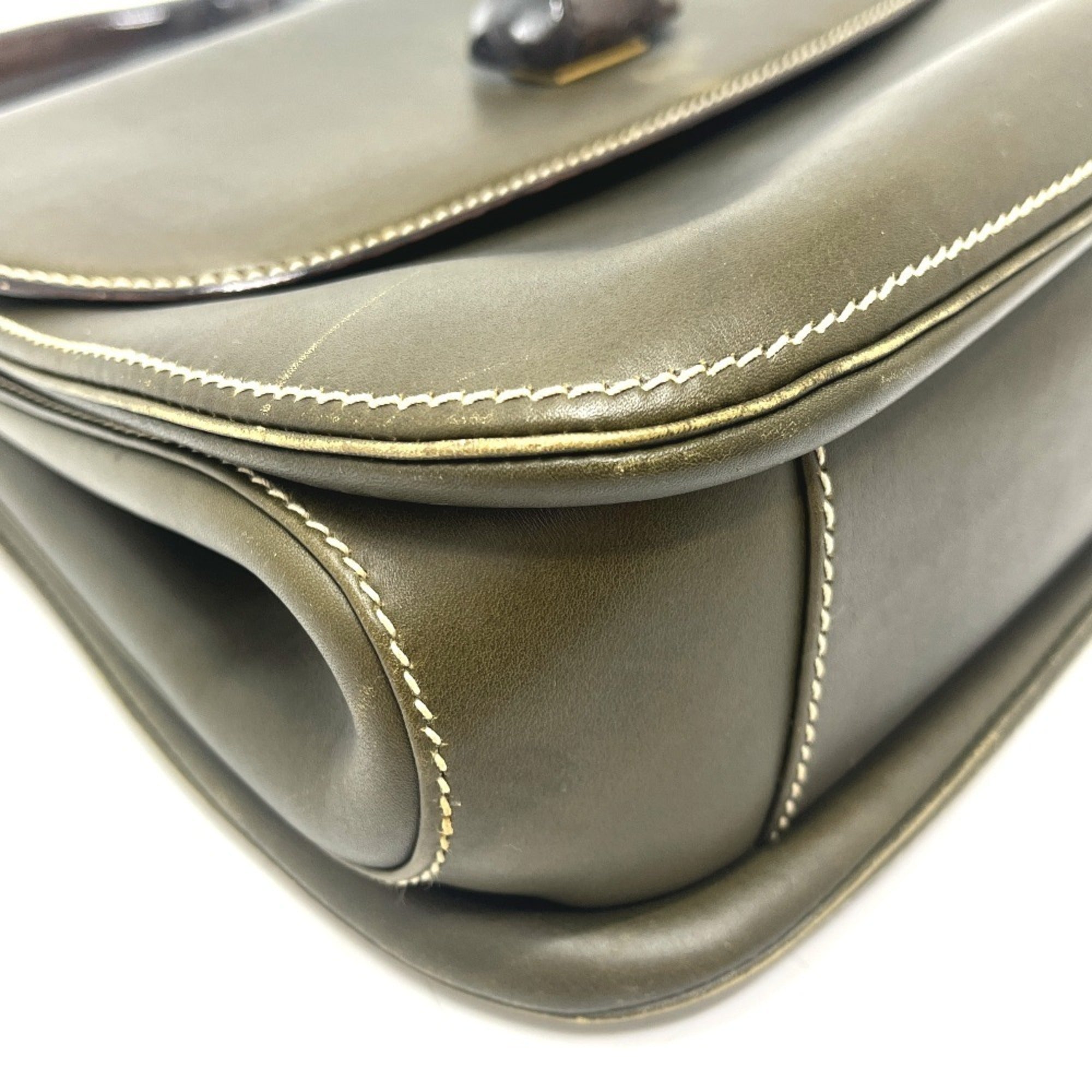 Gucci Khaki Leather Handbag Tote Bag (Pre-Owned)