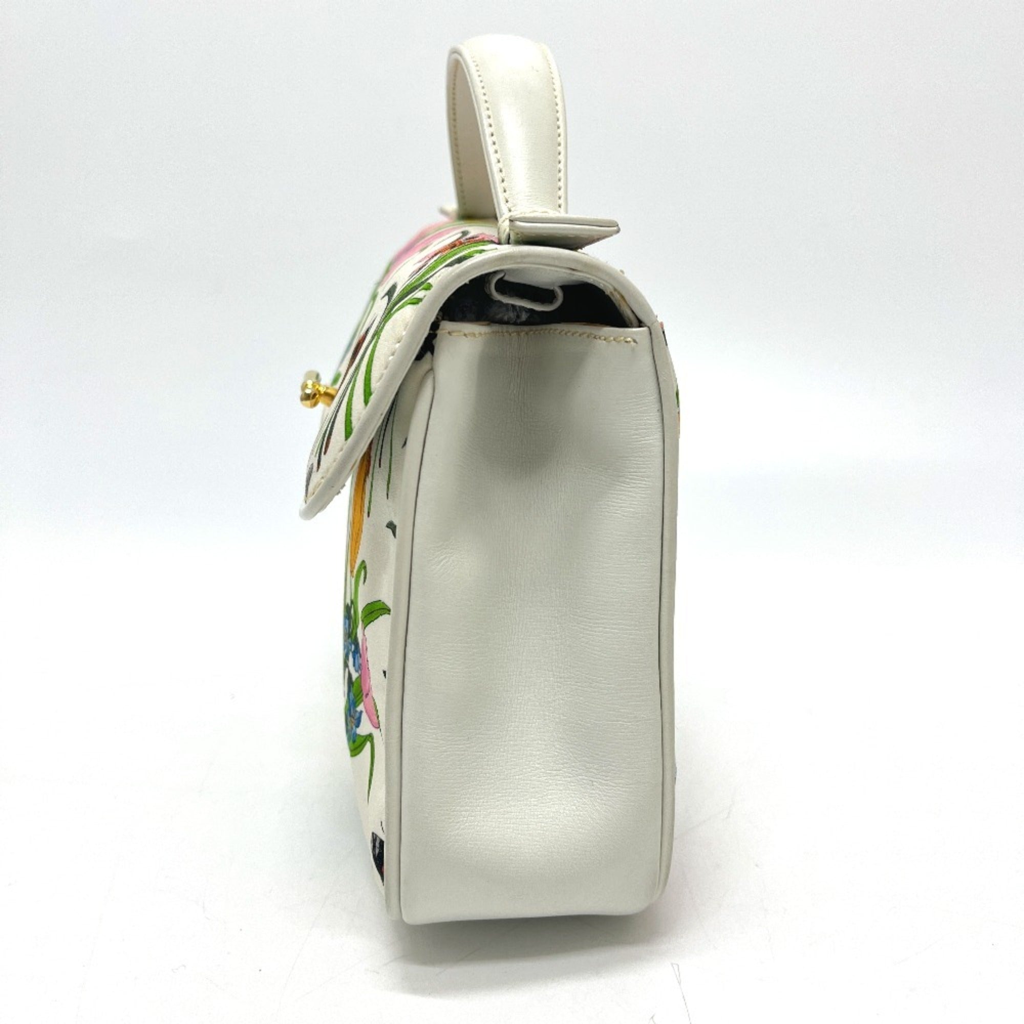 Gucci Flora Multi-Color White Canvas Leather Handbag (Pre-Owned)