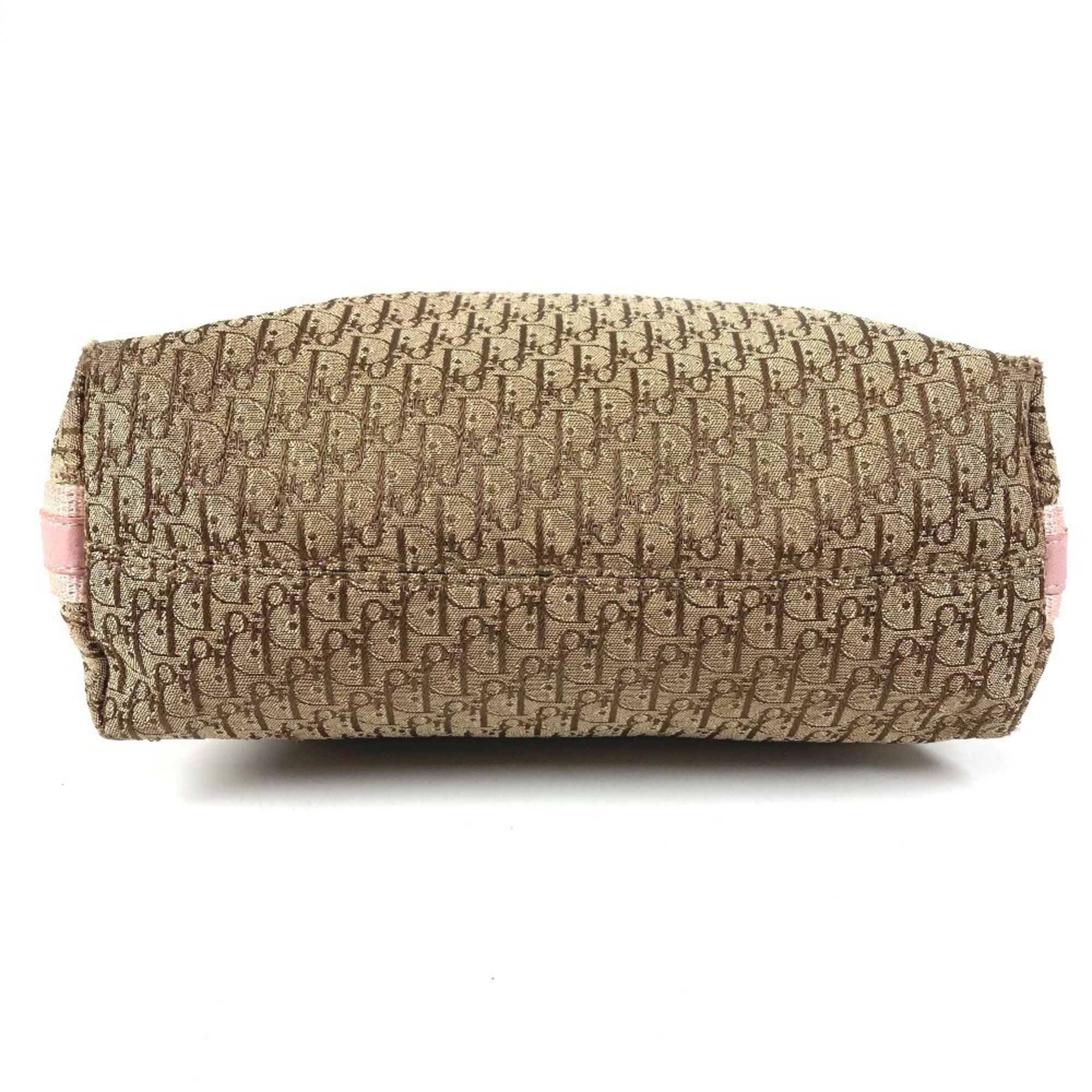 Christian Dior Trotter Beige Pink Leather Canvas Shoulder Bag (Pre-Owned)