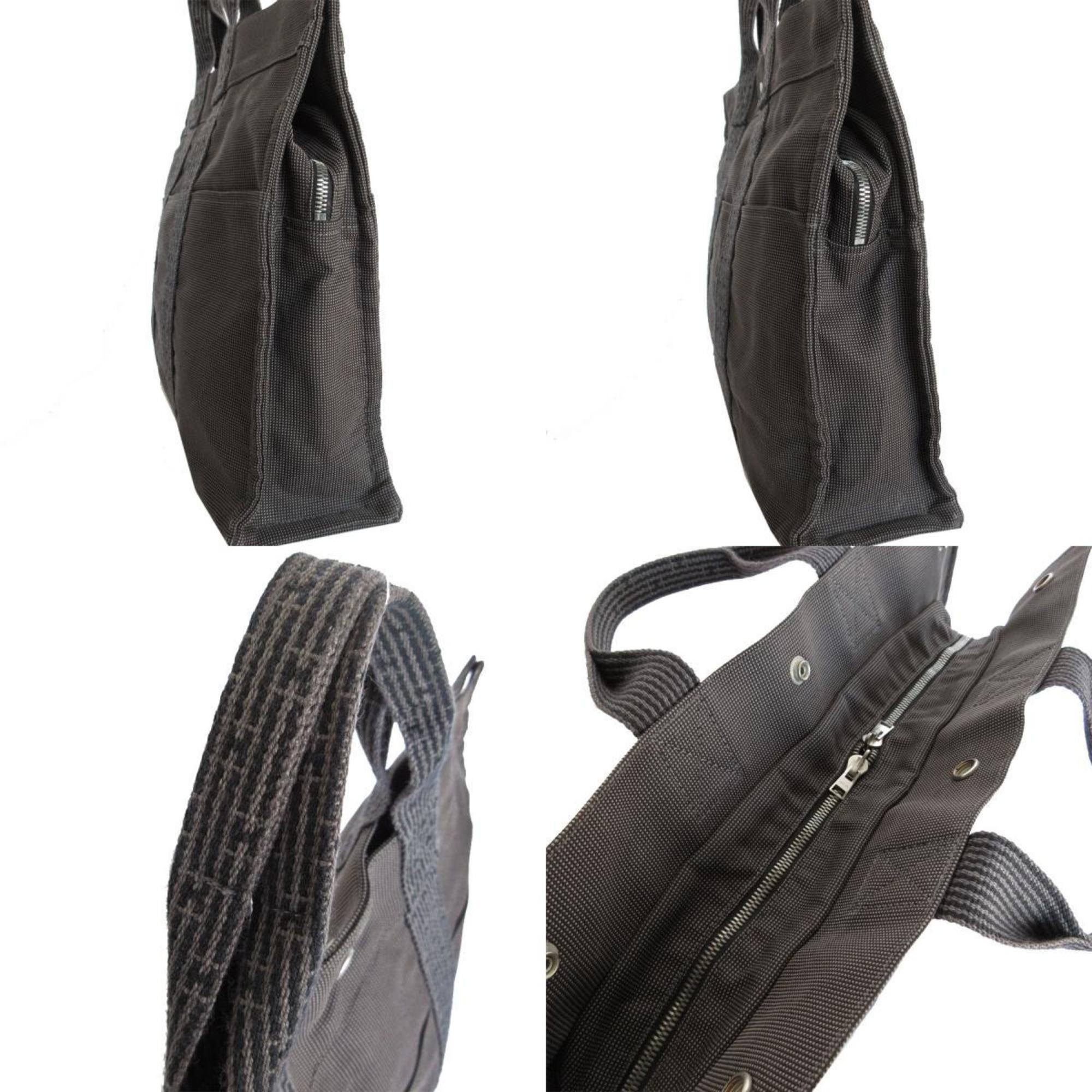 Hermes Dark Gray Canvas Handbag Tote Bag (Pre-Owned)