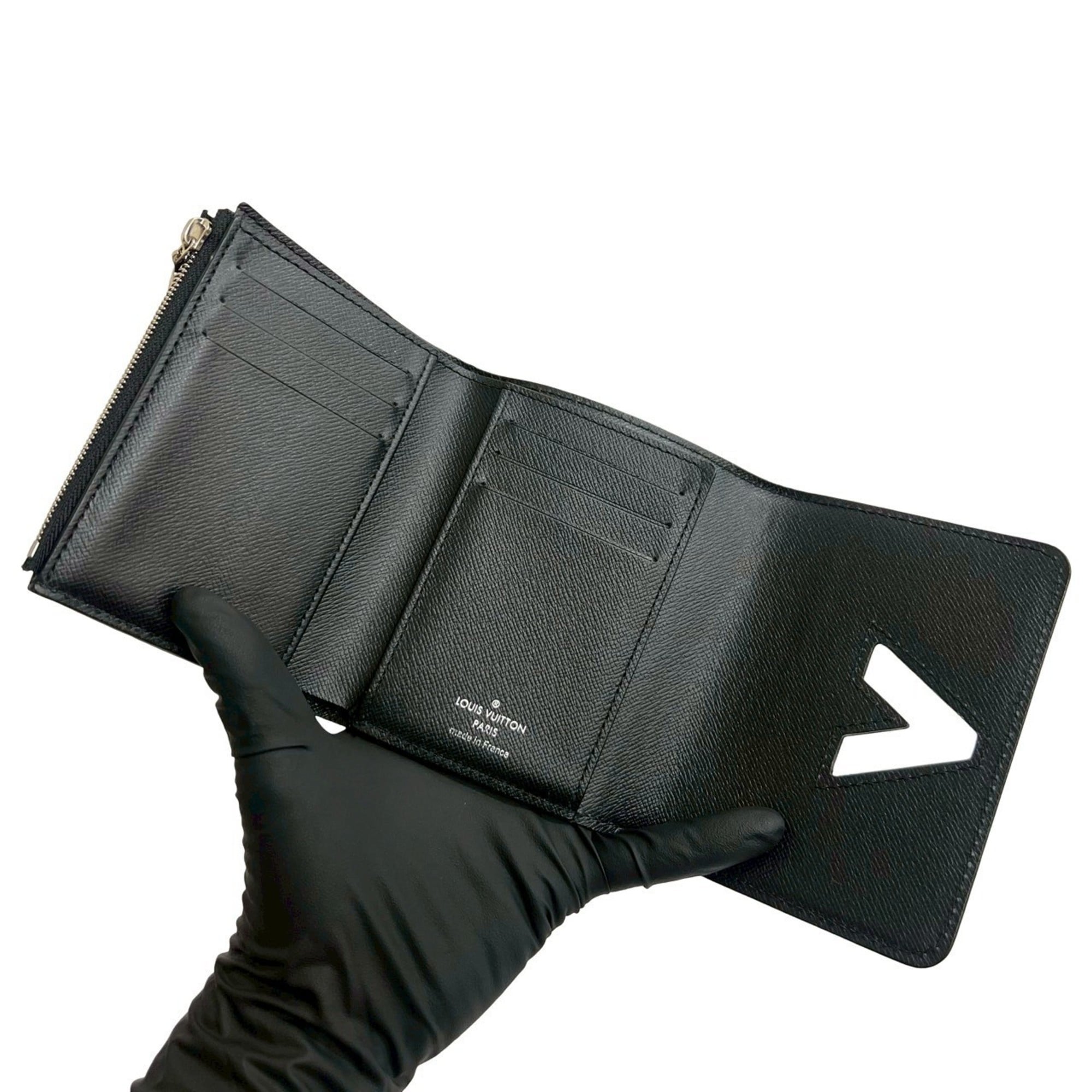 Louis Vuitton Black Leather Wallet (Tri-Fold) (Pre-Owned)