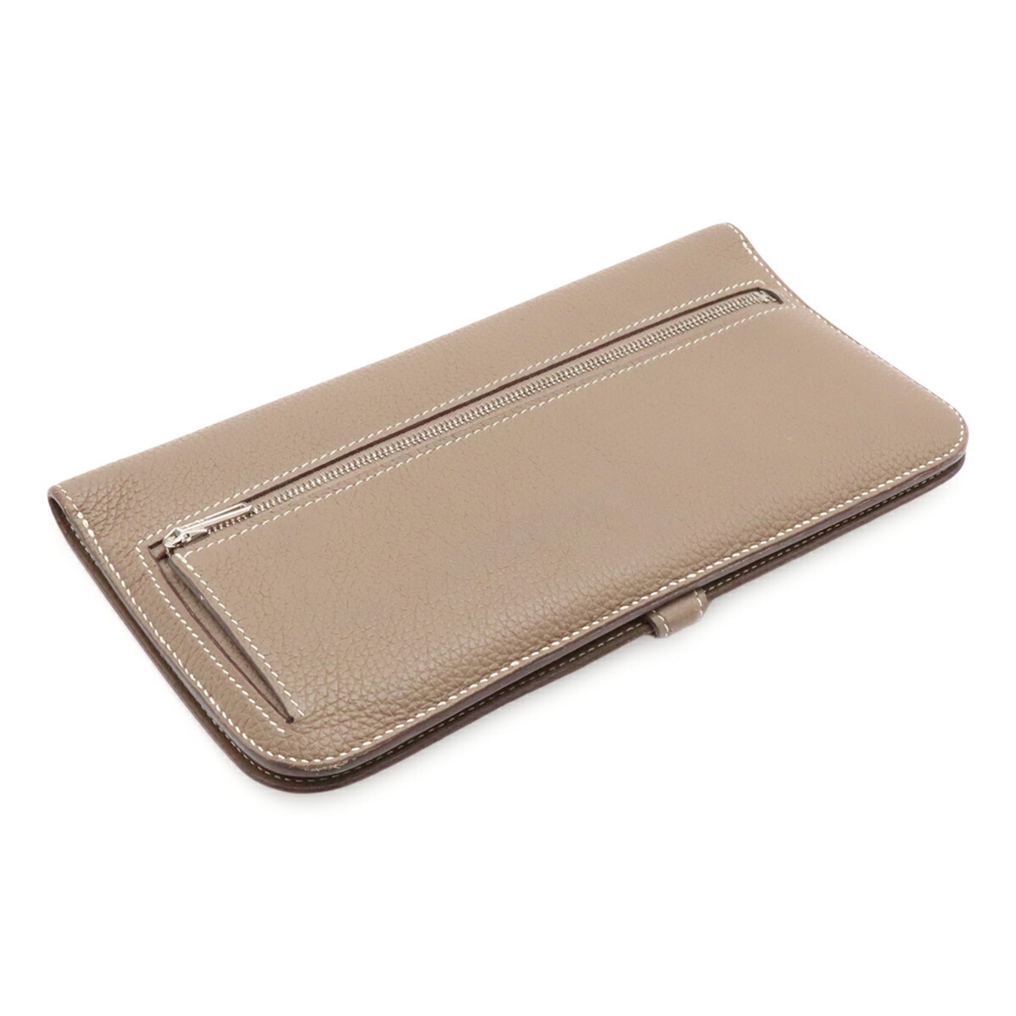 Hermes Etoupe Gray Togo Leather Long Wallet (Bi-Fold) (Pre-Owned)