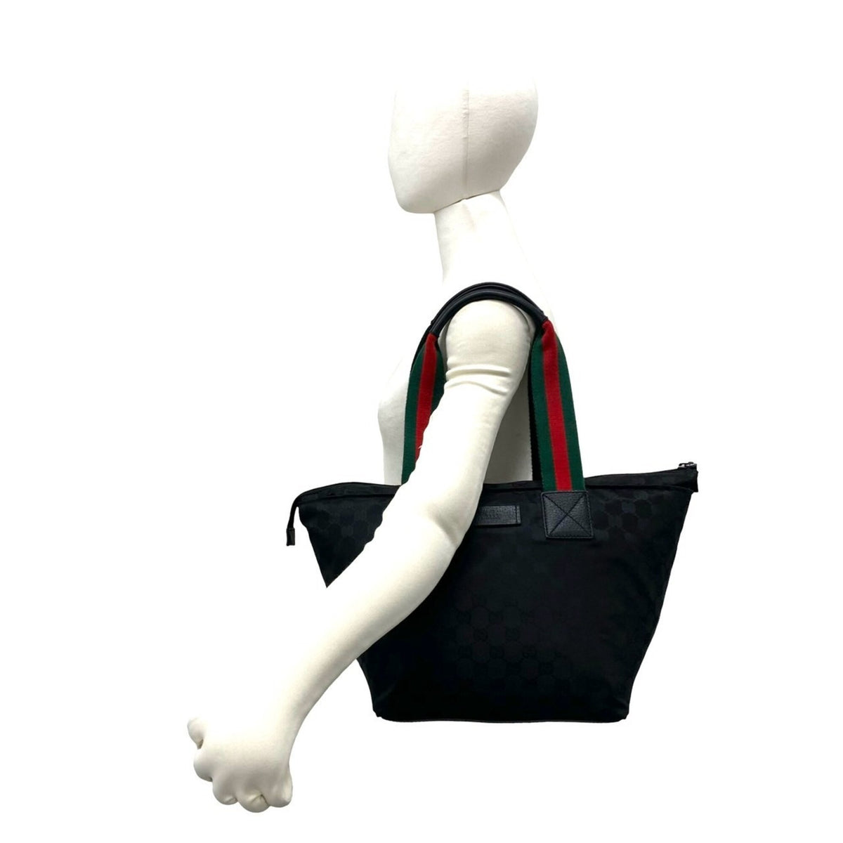 Gucci Black Green Red Color Nylon Leather Handbag Shoulder Bag Tote Bag (Pre-Owned)