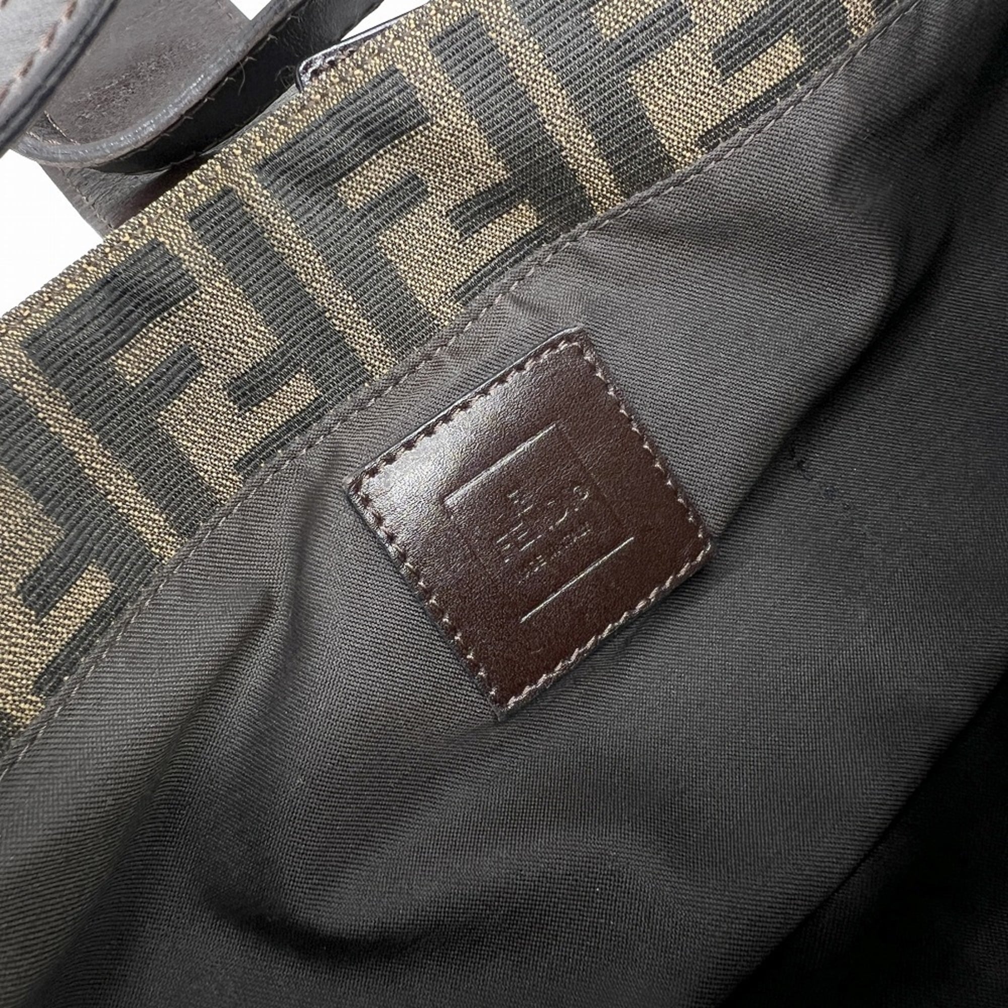 Fendi Zucca Brown Canvas Leather Handbag Shoulder Bag (Pre-Owned)