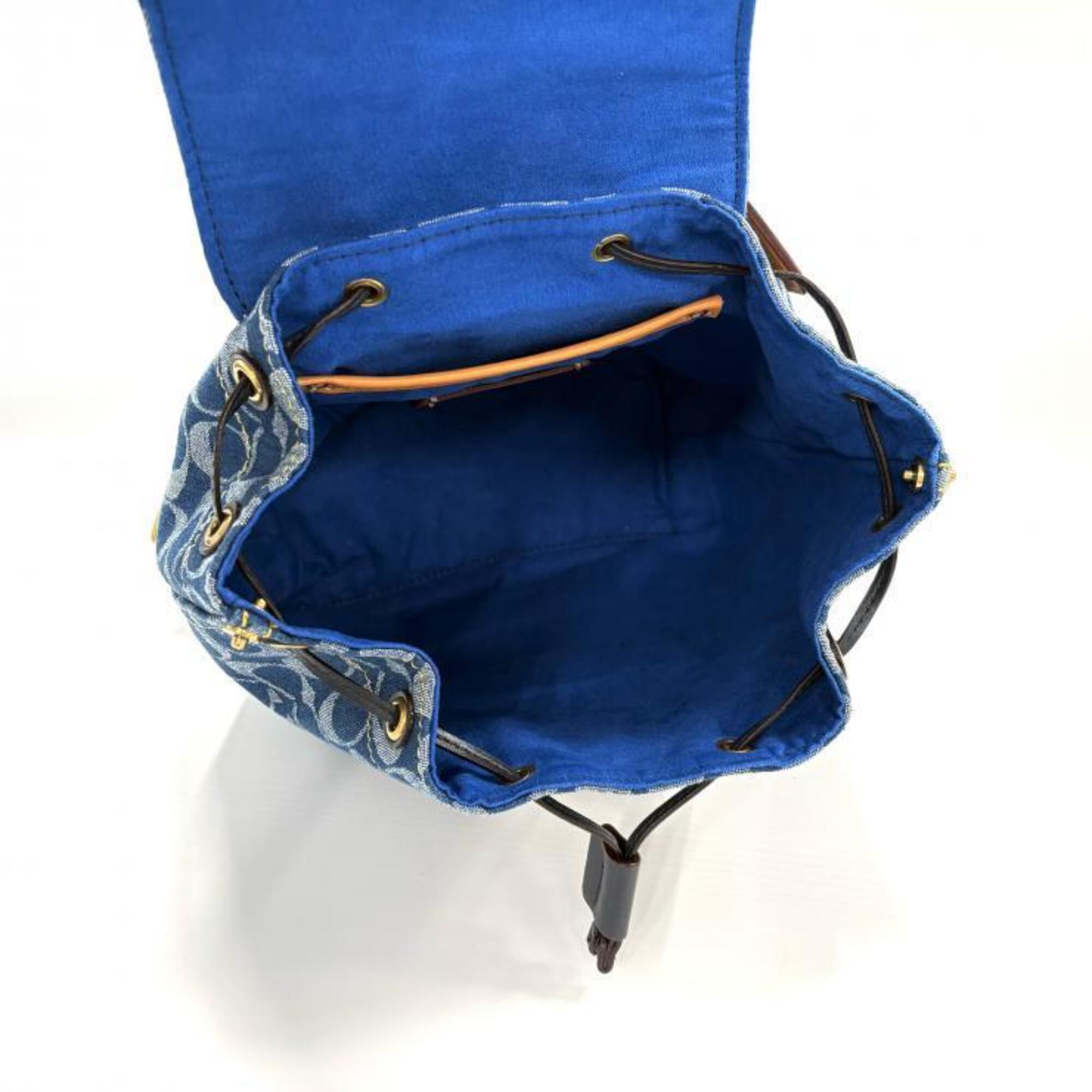 Coach Blue Brown Gold Denim Leather Backpack (Pre-Owned)