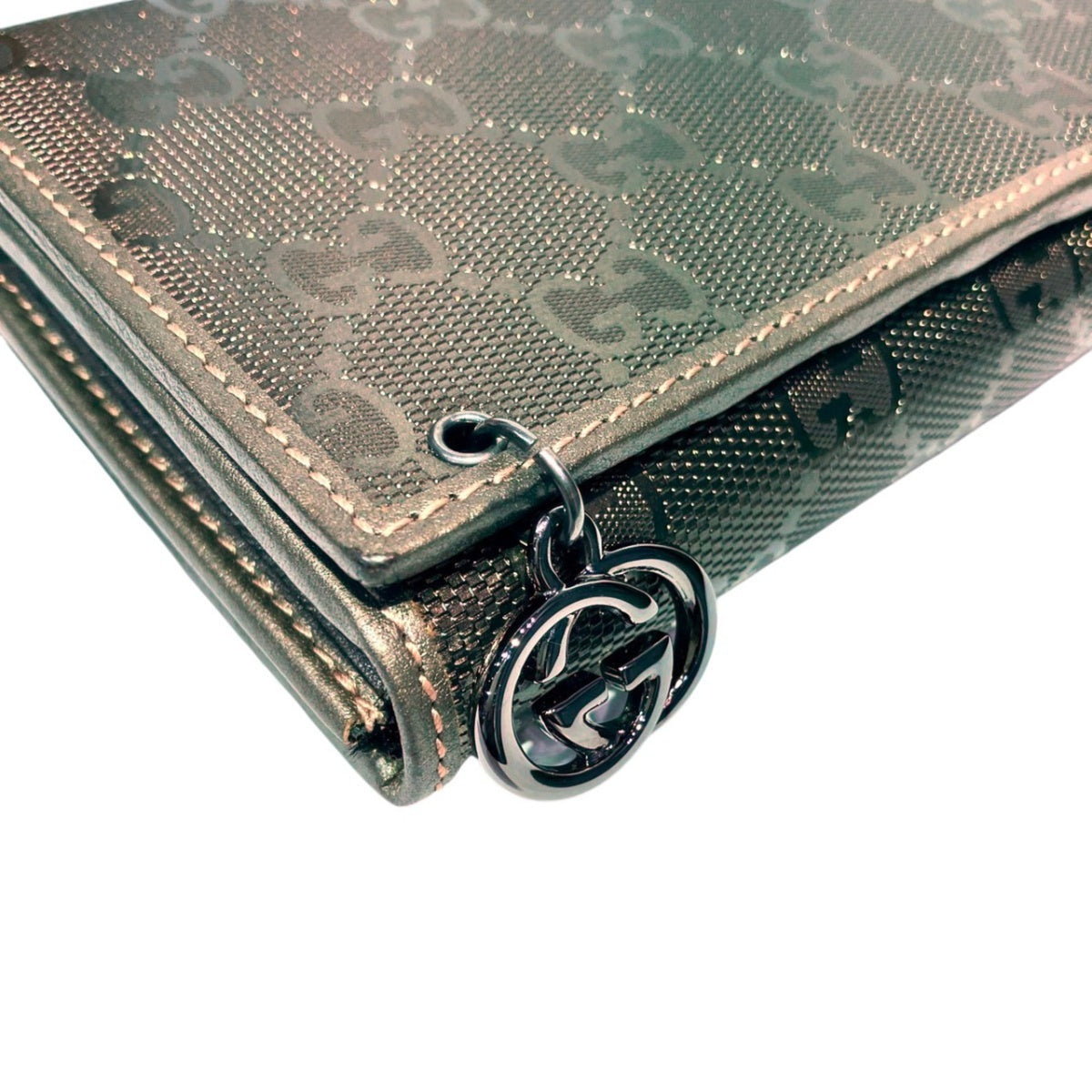 Gucci Gold Gg Imprimé Pvc Leather Chain/Shoulder Wallet (Pre-Owned)