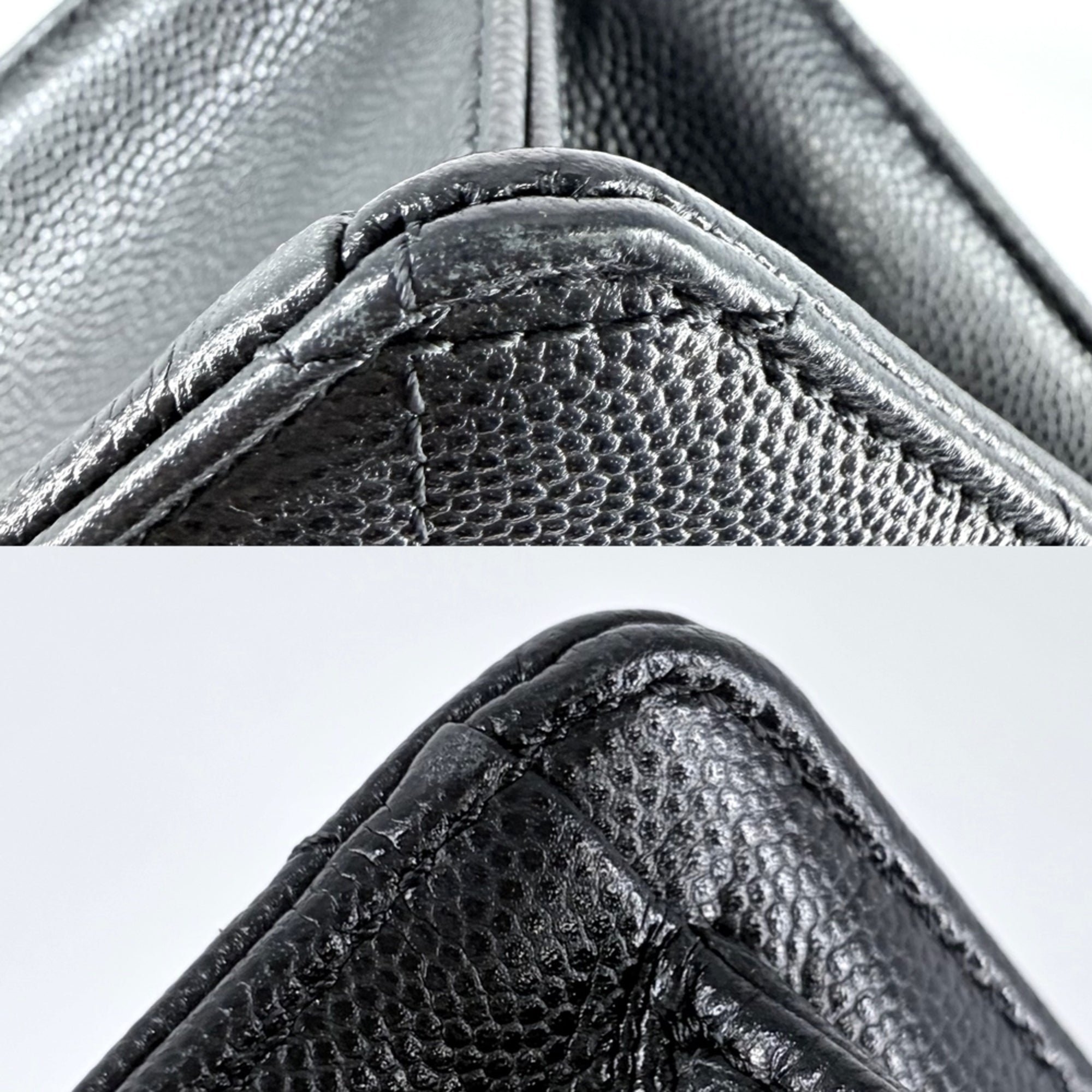 Chanel Black White Grained Calfskin Shoulder Bag (Pre-Owned)