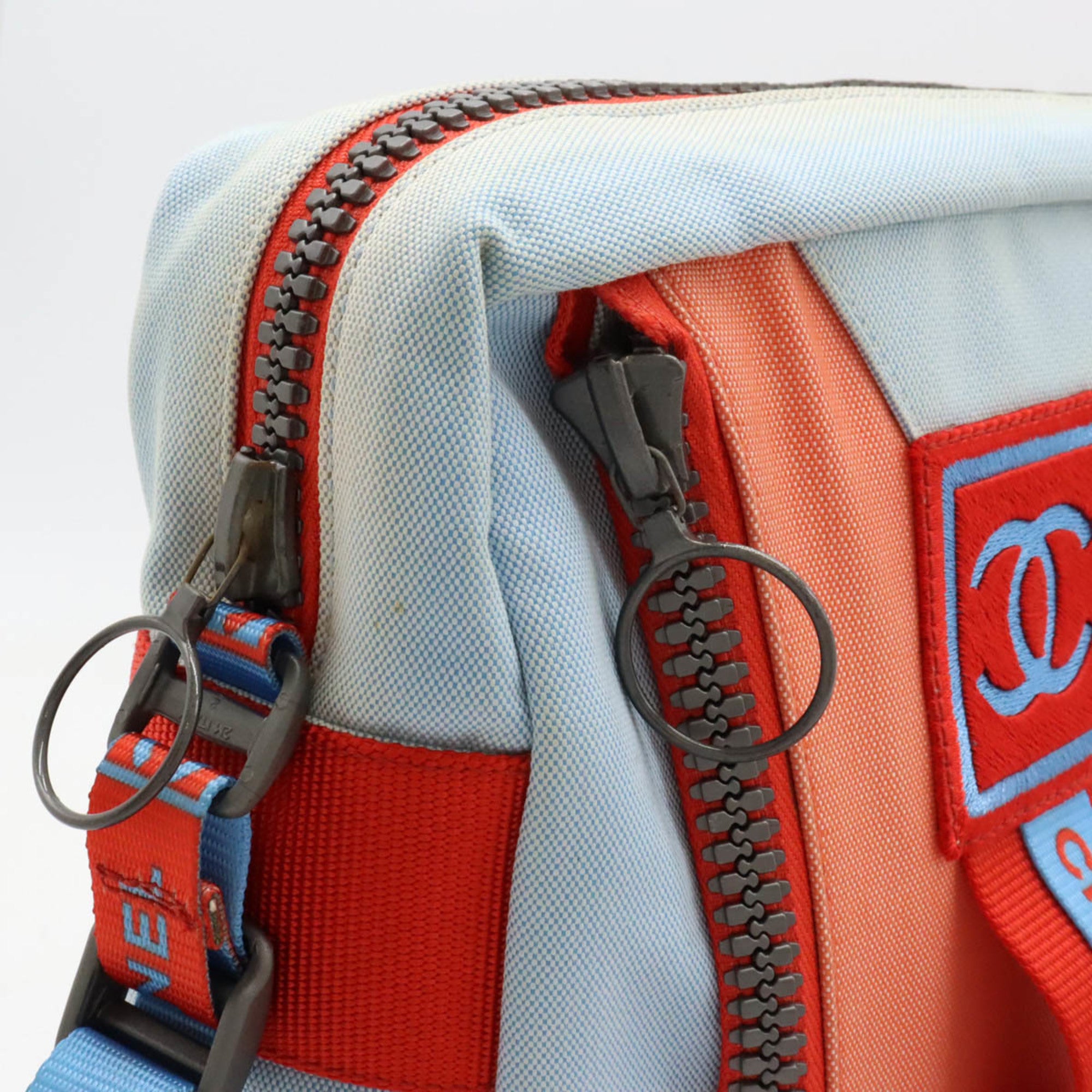 Chanel Sport Light Blue Red Color Nylon Canvas Shoulder Bag (Pre-Owned)