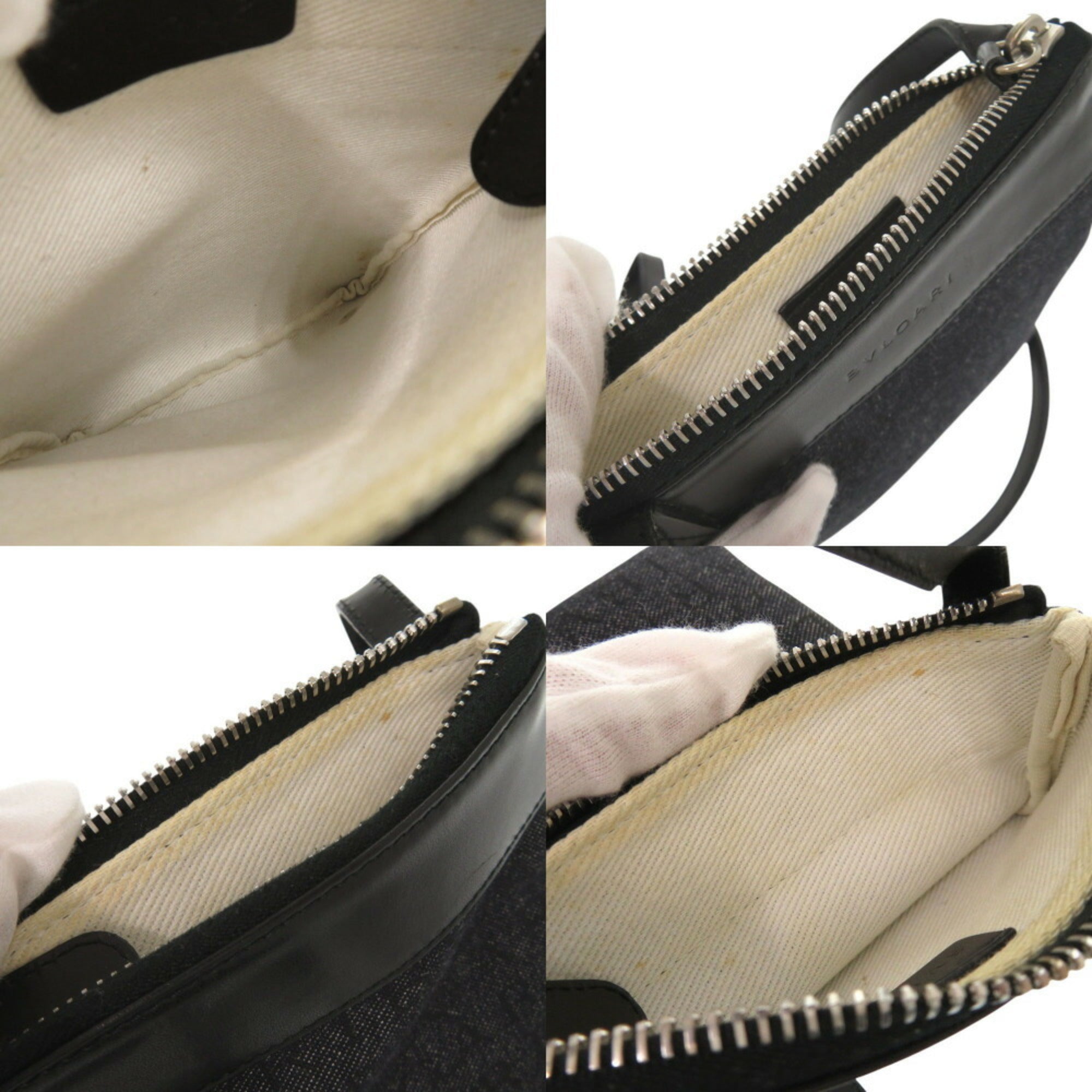 Bvlgari Navy Canvas Leather Pochette Shoulder Bag (Pre-Owned)