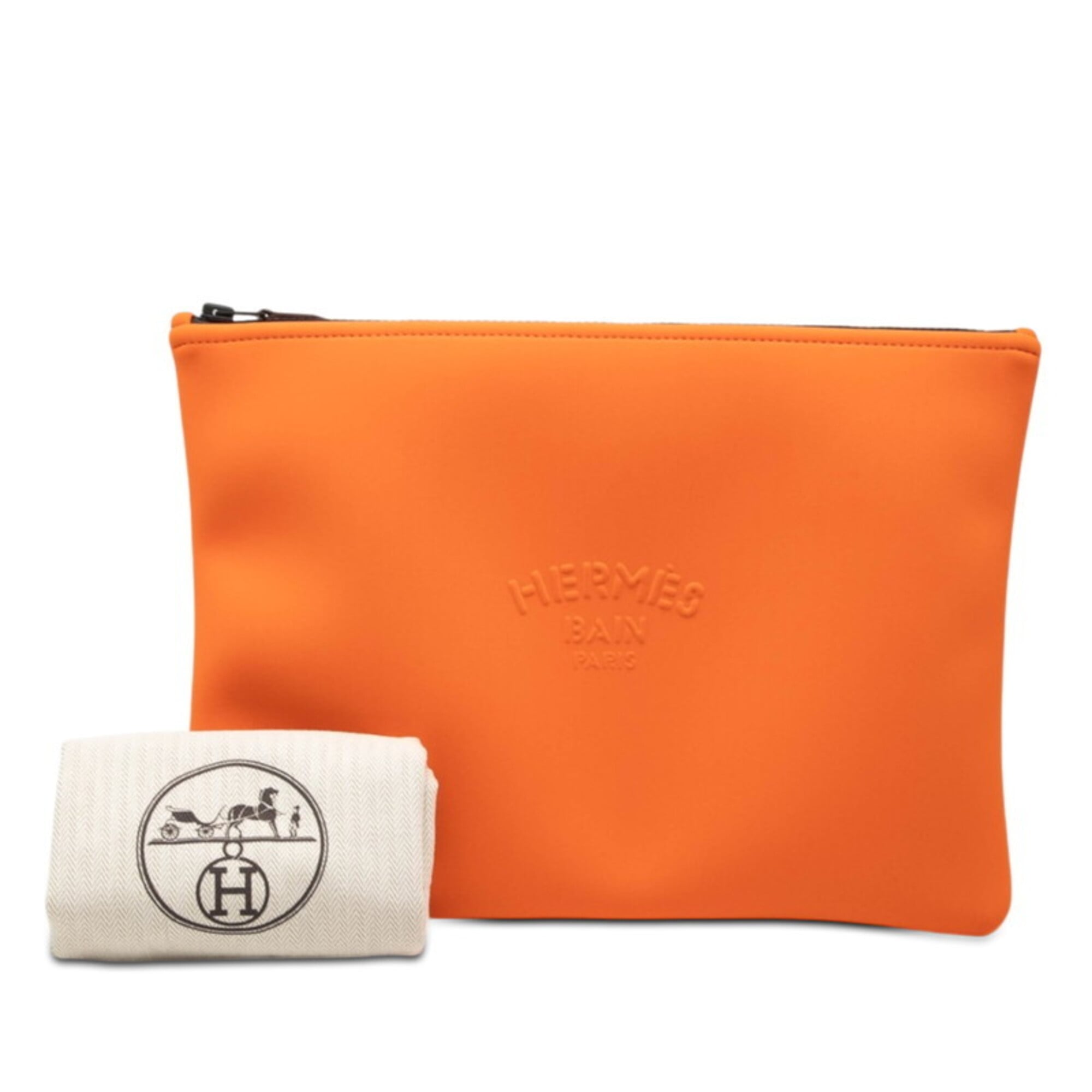 Hermes Orange Polyamide Clutch Bag Handbag Pouch (Pre-Owned)