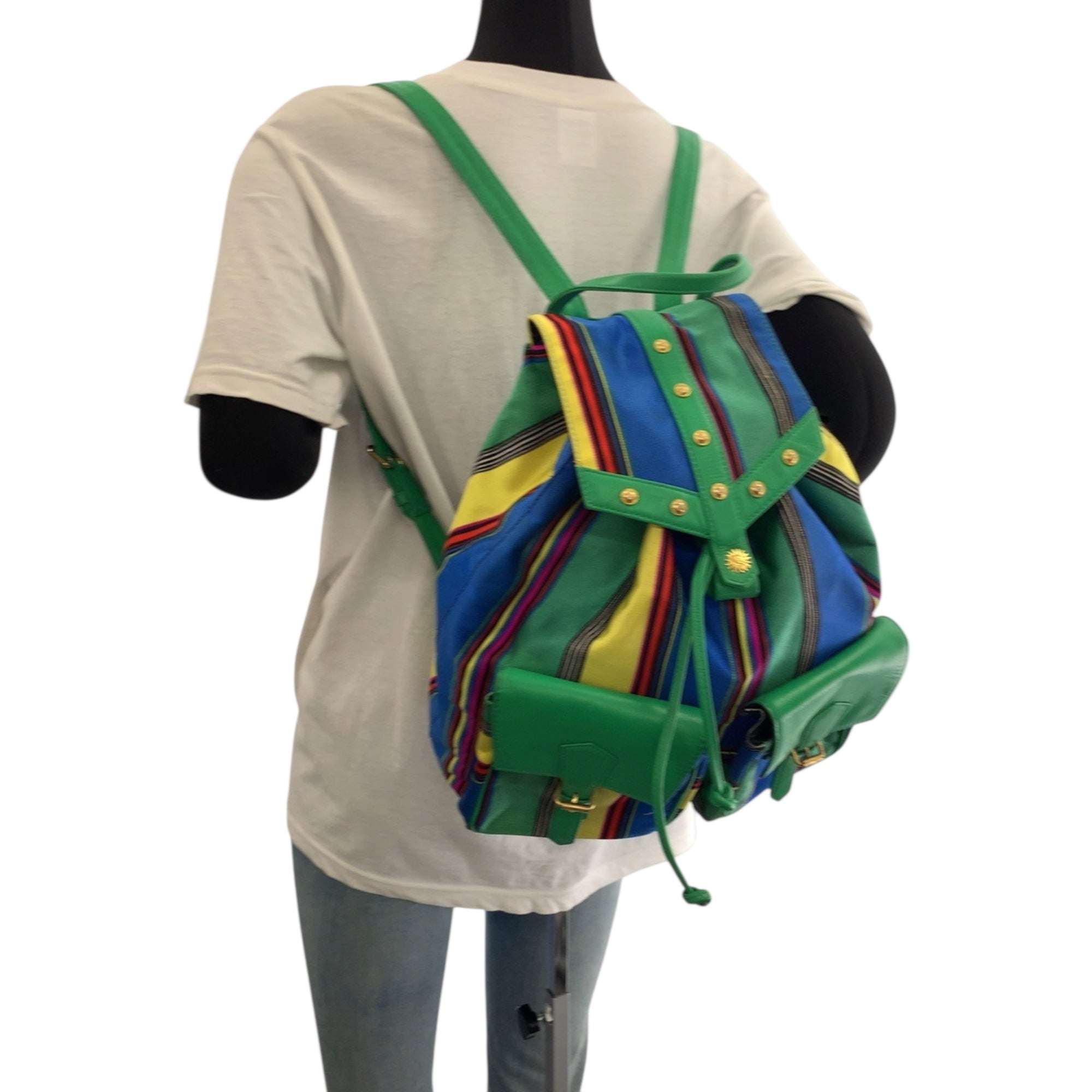 Versace Green Multi-Color Canvas Backpack (Pre-Owned)