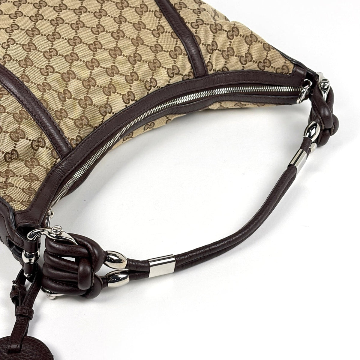 Gucci Brown Leather Gg Canvas Shoulder Bag (Pre-Owned)