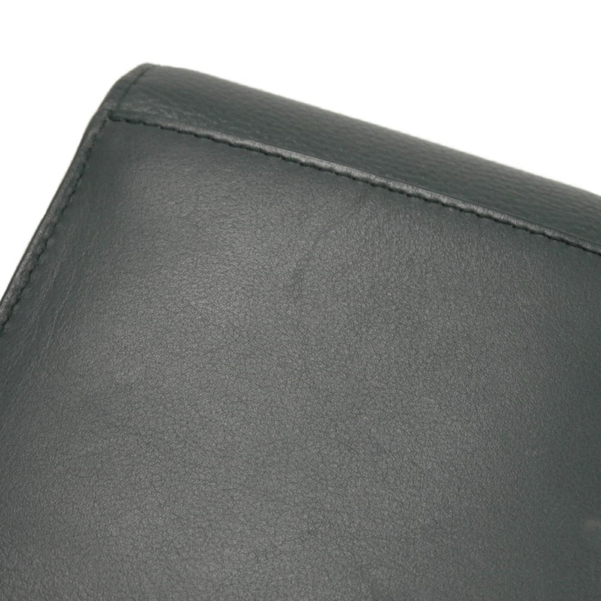 Bvlgari Dark Khaki Leather Pochette Shoulder Bag (Pre-Owned)