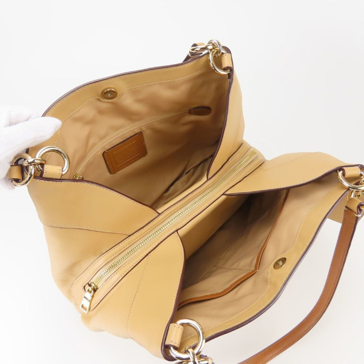 Coach Beige Ivory Canvas Leather Tote Bag (Pre-Owned)