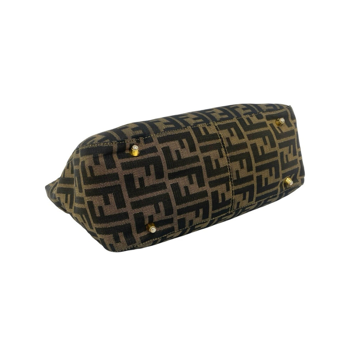 Fendi Black Brown Canvas Leather Handbag Tote Bag (Pre-Owned)