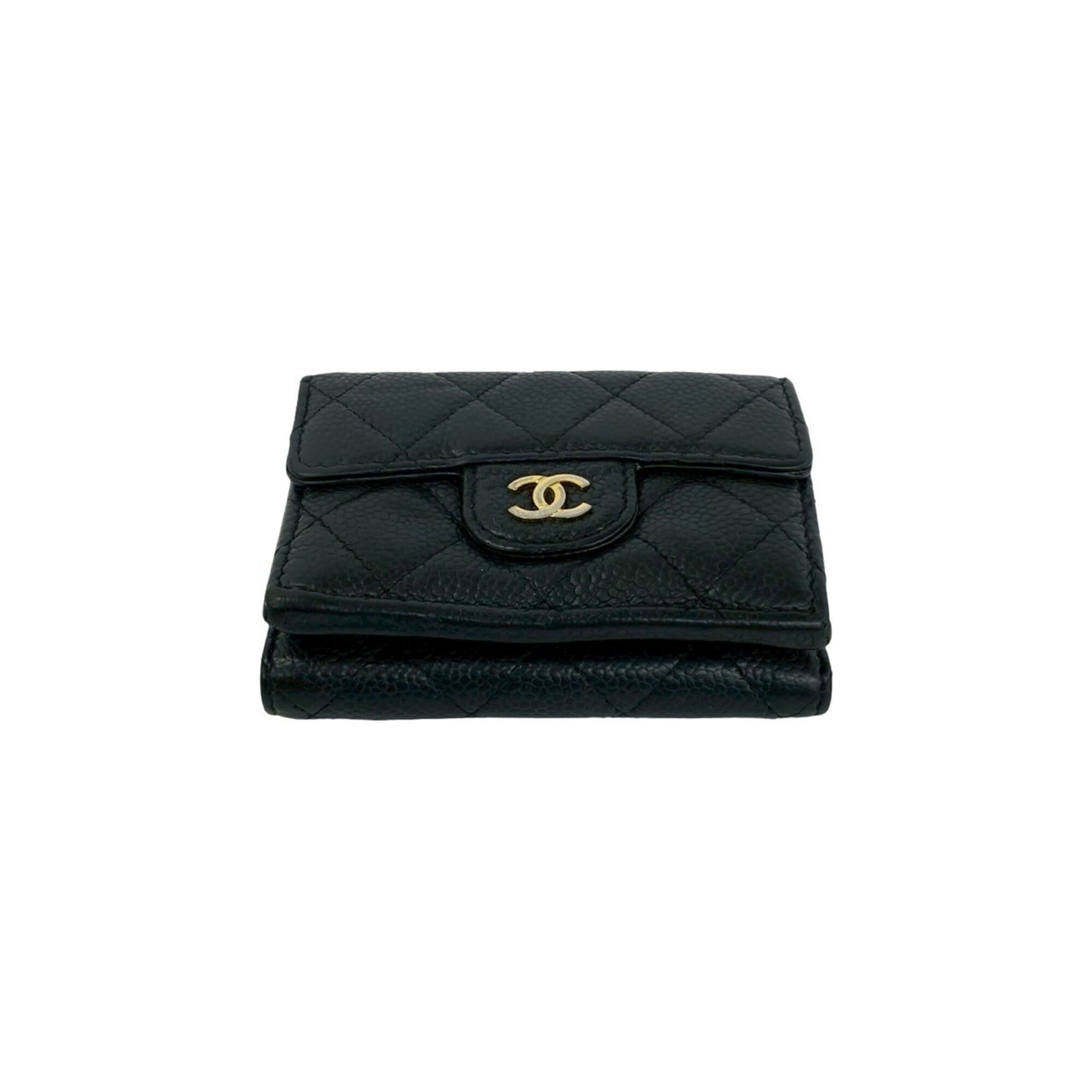 Chanel Black Grained Calfskin Wallet (Tri-Fold) (Pre-Owned)