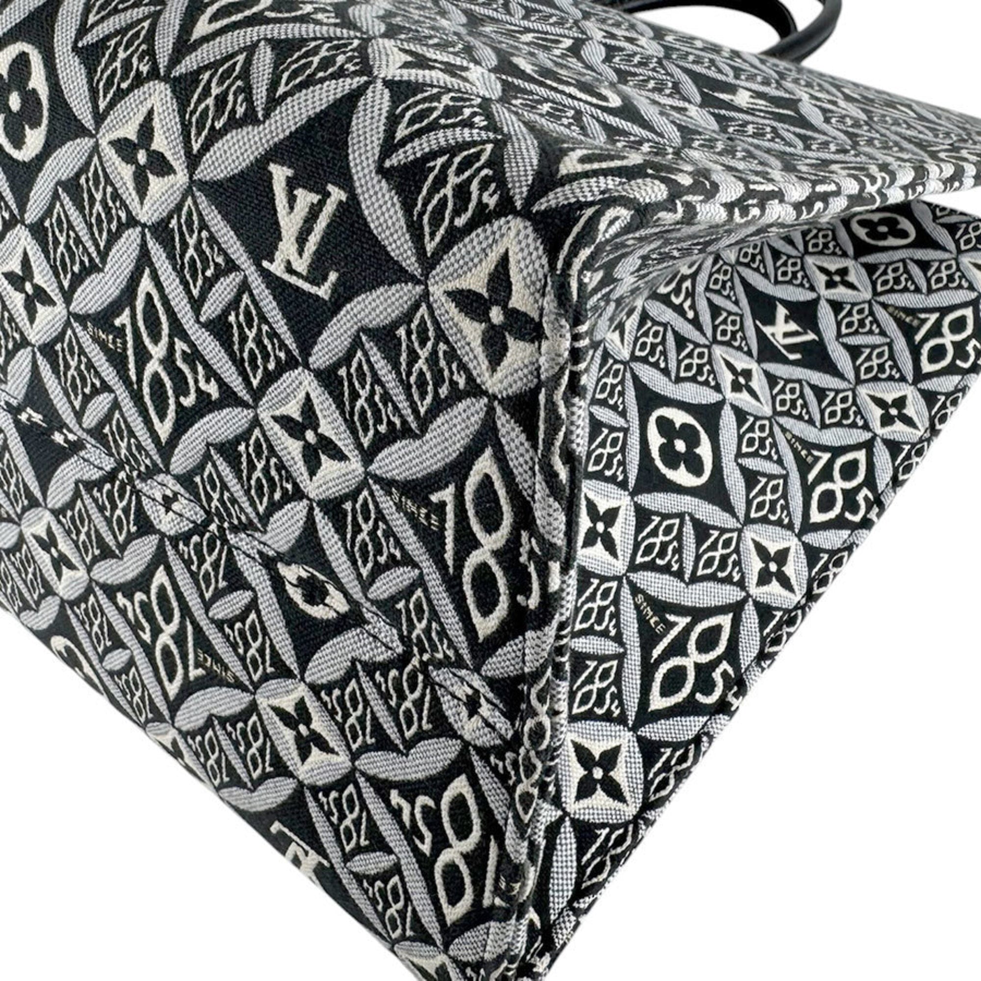 Louis Vuitton Black Gray White Canvas Leather Handbag Shoulder Bag (Pre-Owned)
