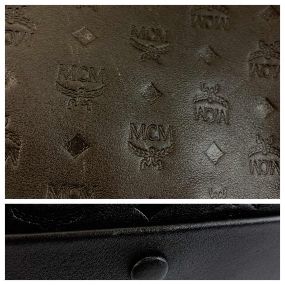 Mcm Beige Black Leather Handbag Shoulder Bag (Pre-Owned)