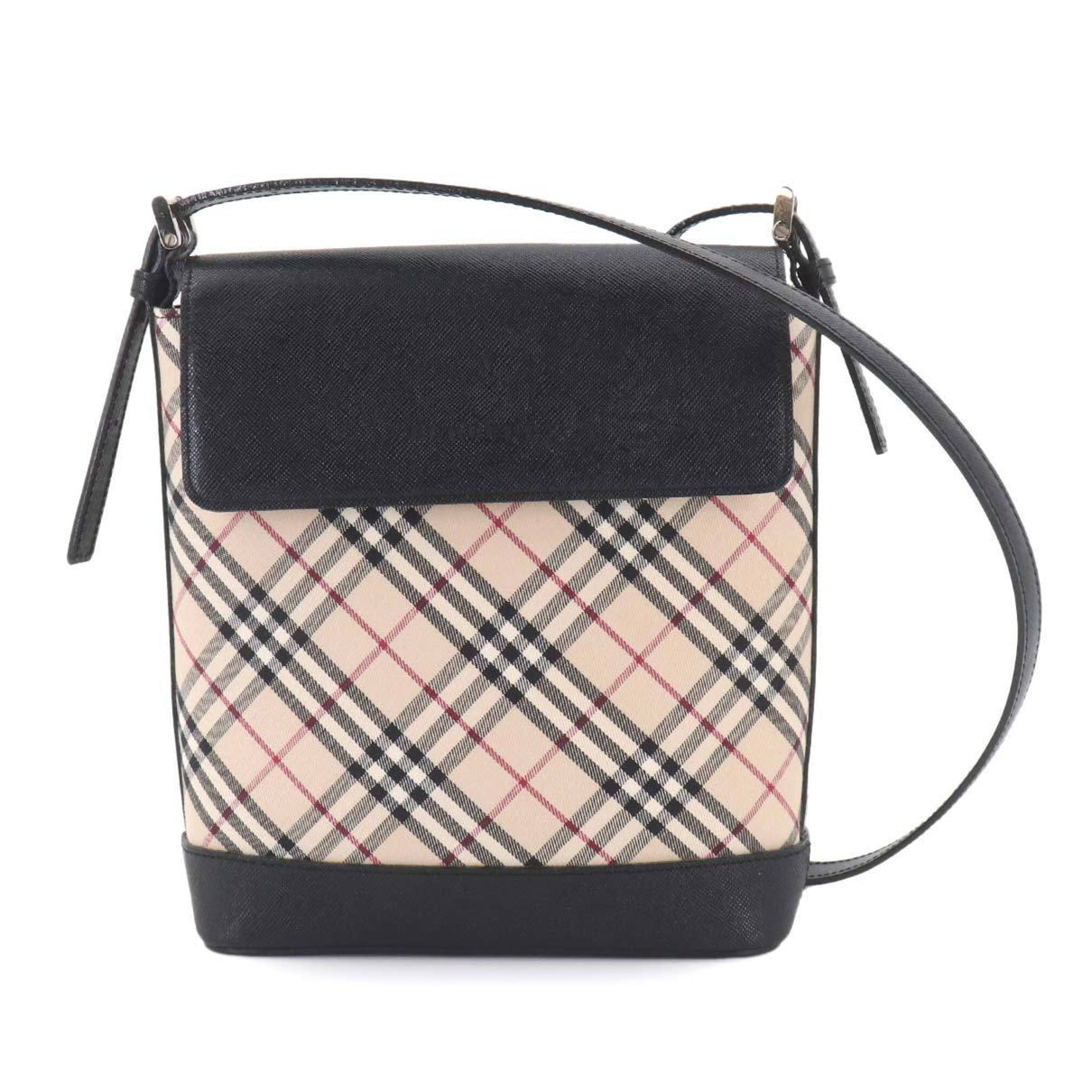 Burberry Beige Black Canvas Leather Handbag Shoulder Bag (Pre-Owned)
