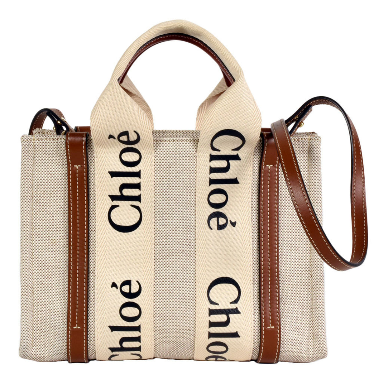 Chloé Brown White Cotton Shoulder Bag (Pre-Owned)