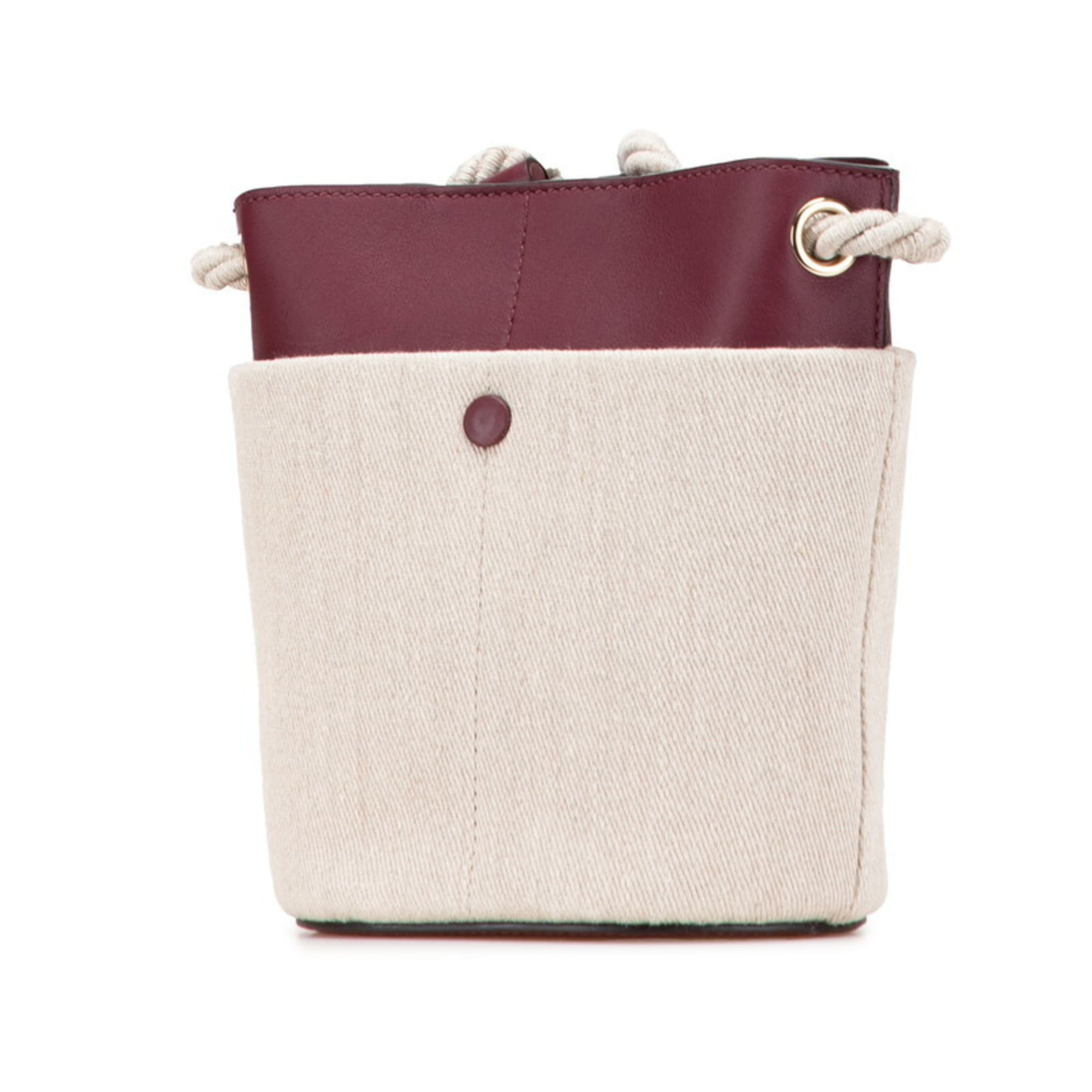Chloé Beige Wine Leather Linen Shoulder Bag (Pre-Owned)