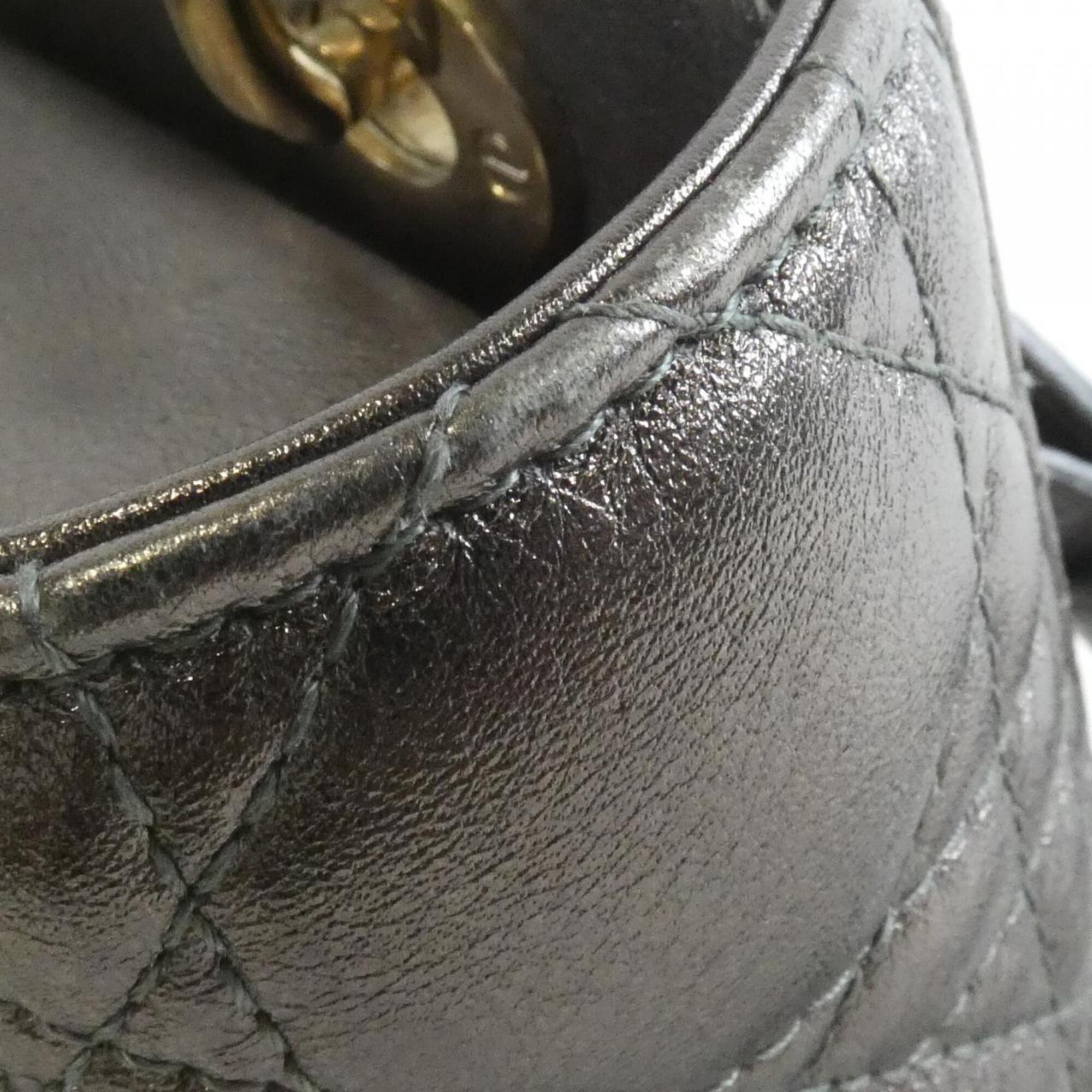 Christian Dior Gunmetal Metallic Leather Handbag (Pre-Owned)