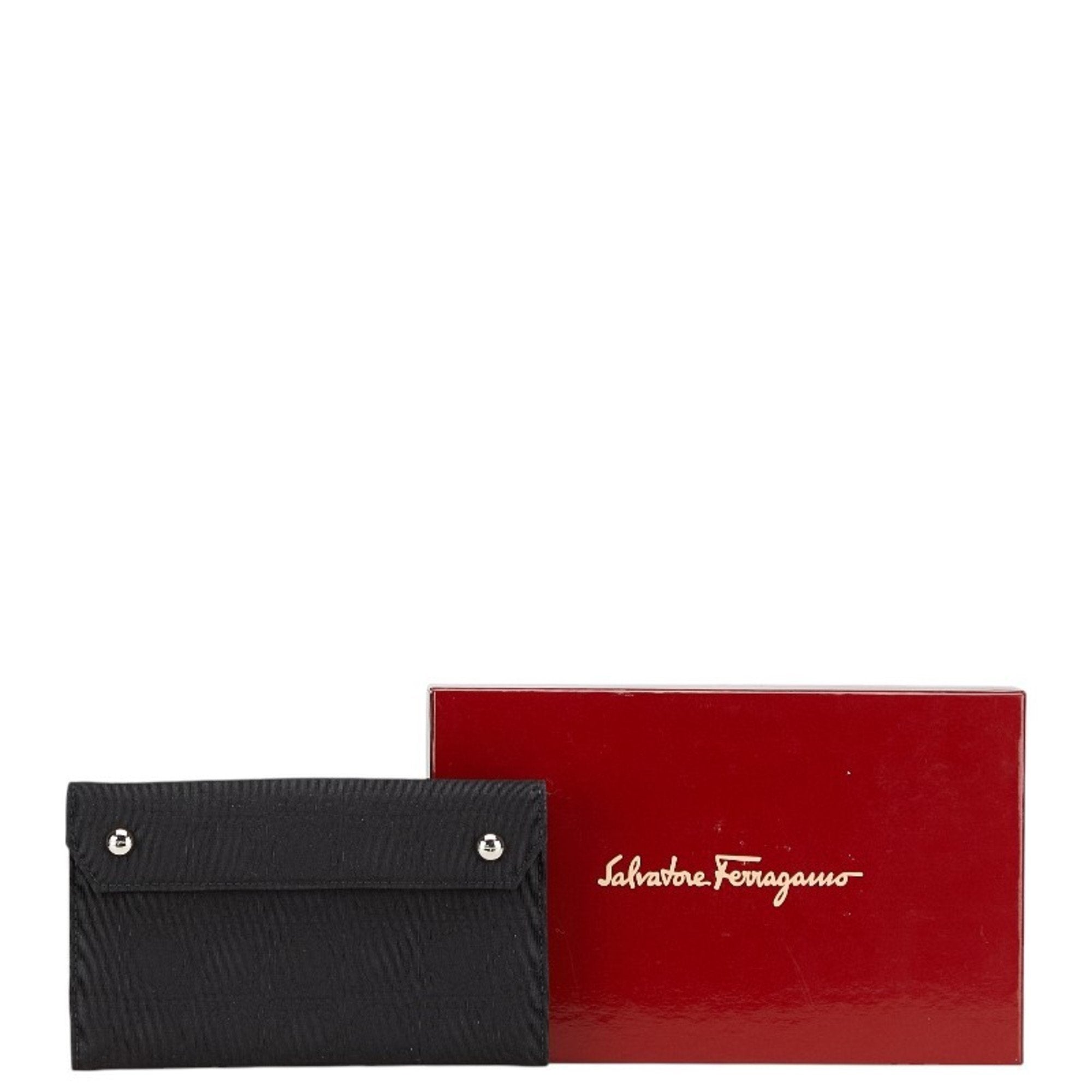 Salvatore Ferragamo Black Canvas Leather Long Wallet (Bi-Fold) (Pre-Owned)