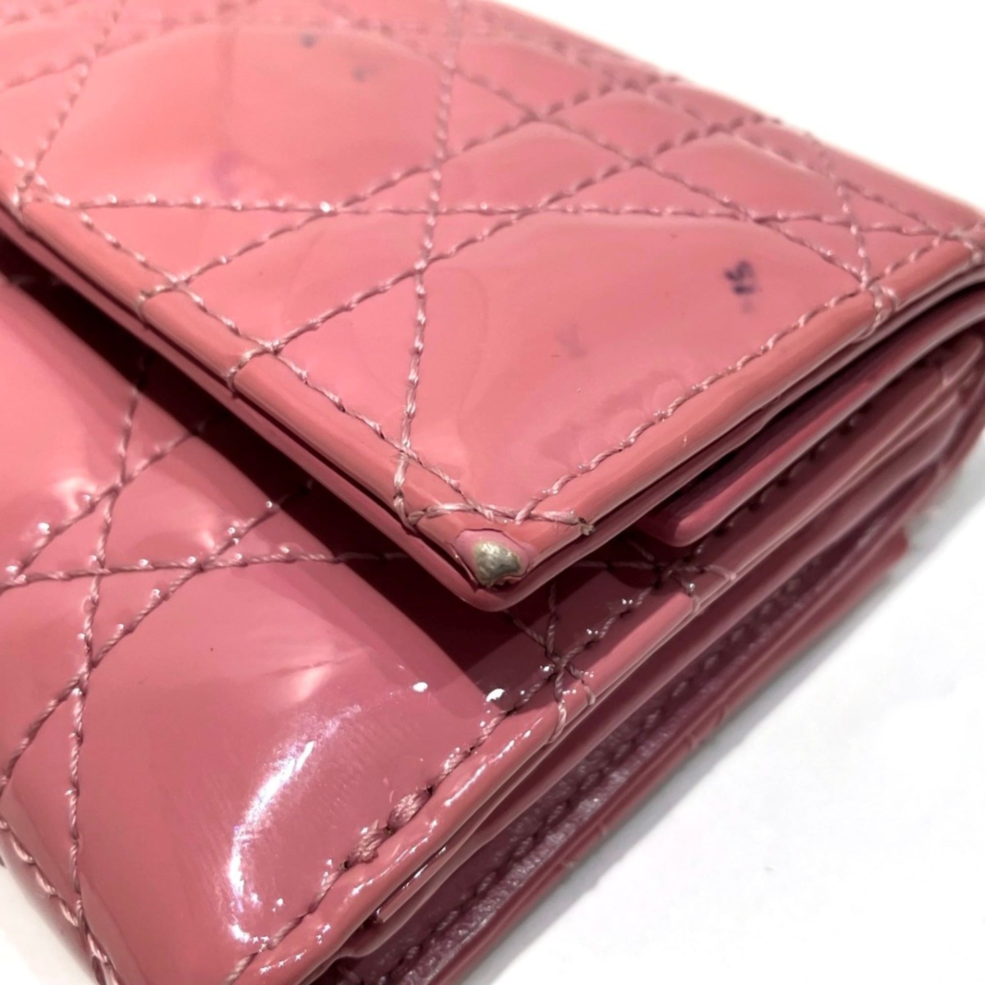 Christian Dior Pink Patent Leather Leather Wallet (Tri-Fold) (Pre-Owned)