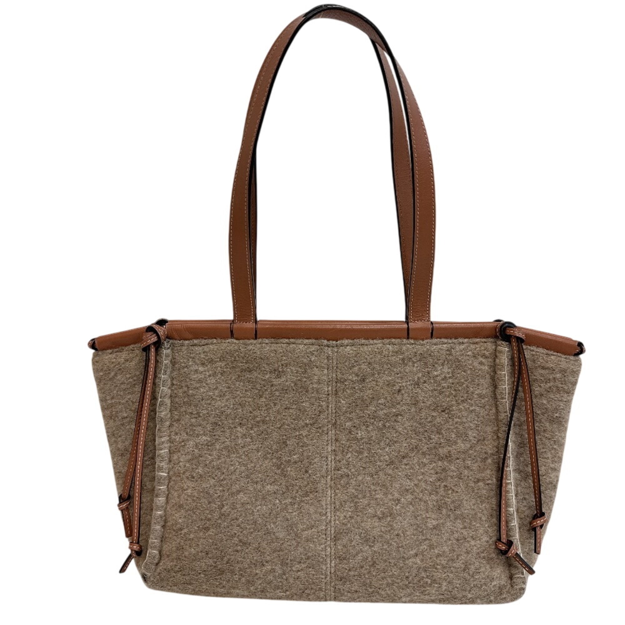 Loewe Beige Beige Brown Wool Leather Shoulder Bag Tote Bag (Pre-Owned)
