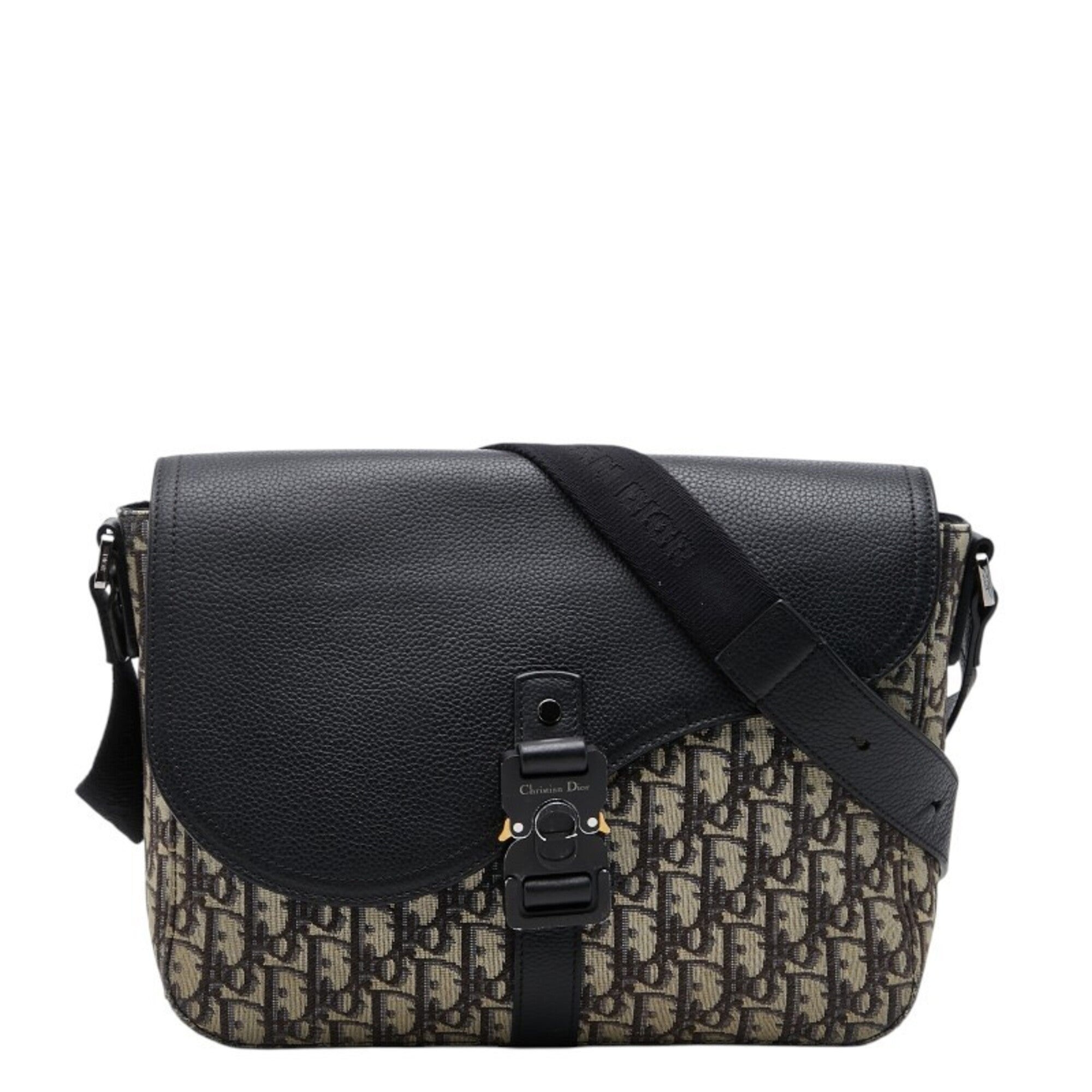 Christian Dior Beige Black Canvas Leather Shoulder Bag (Pre-Owned)