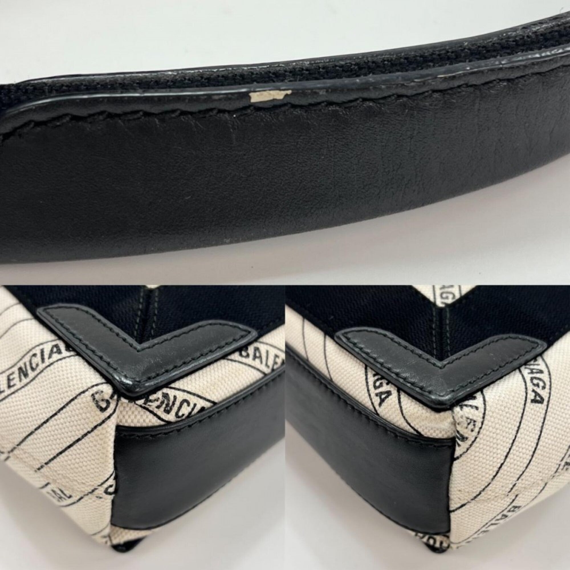 Balenciaga Black White Leather Canvas Handbag Pouch Shoulder Bag (Pre-Owned)
