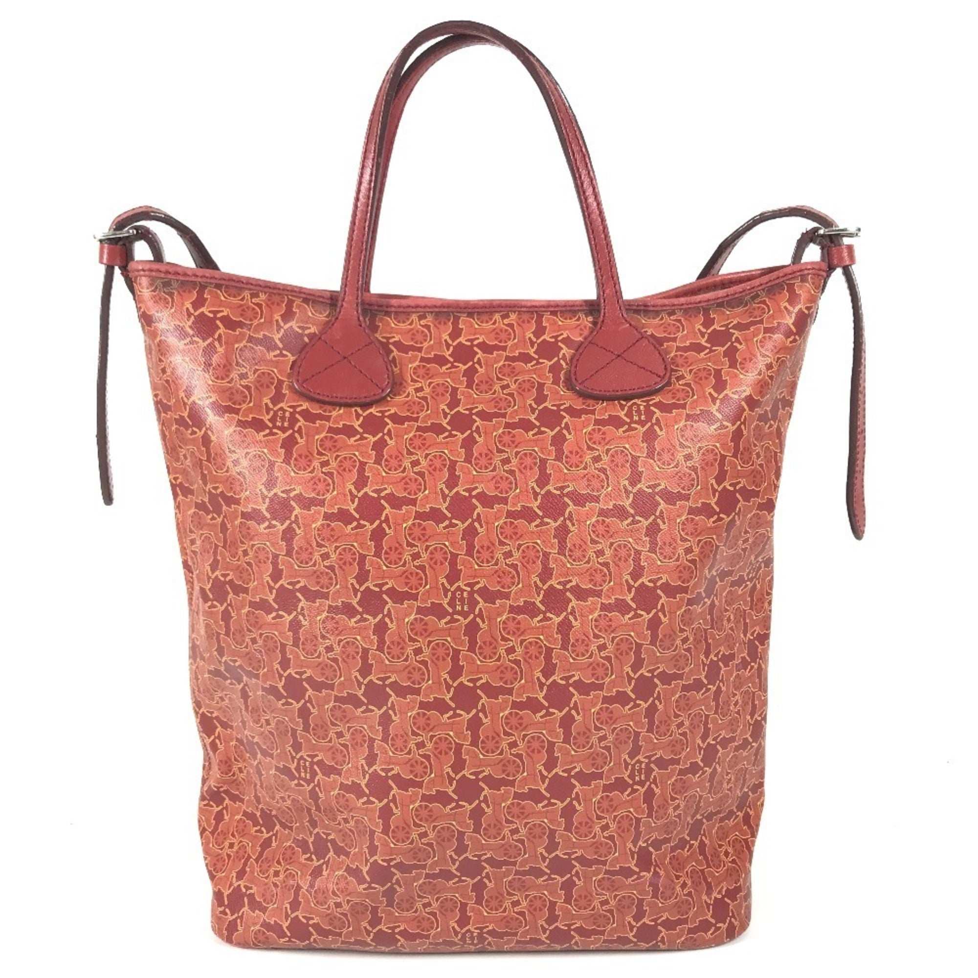 Celine Red Color Leather Coated Canvas Shoulder Bag Tote Bag (Pre-Owned)