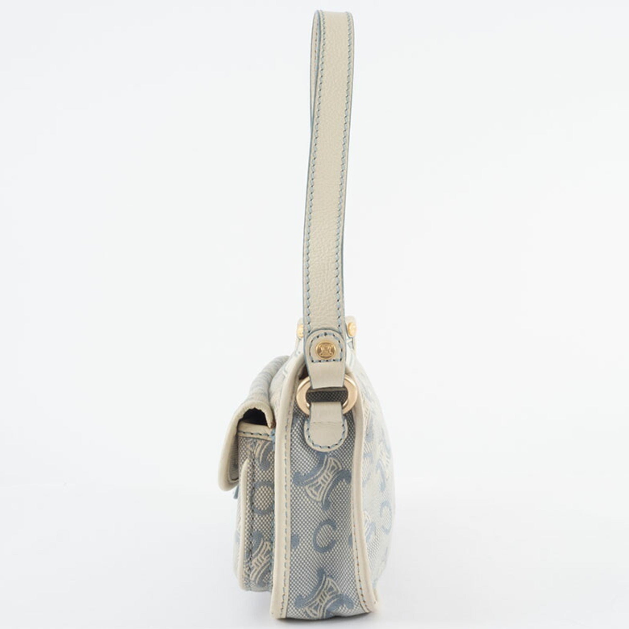 Celine Macadam Blue White Canvas Leather Shoulder Bag (Pre-Owned)