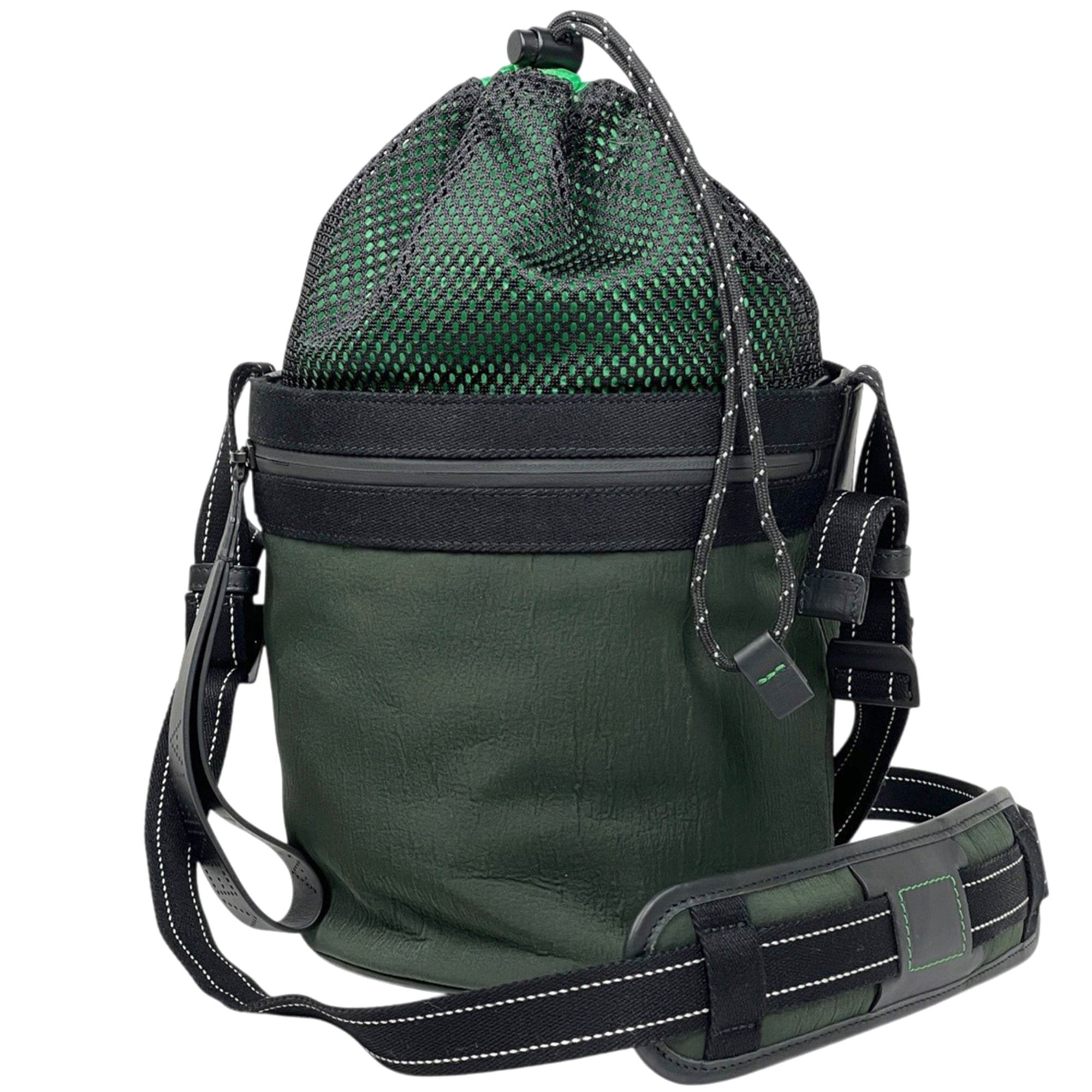 Bottega Veneta Black Green Nylon Messenger Bag (Pre-Owned)