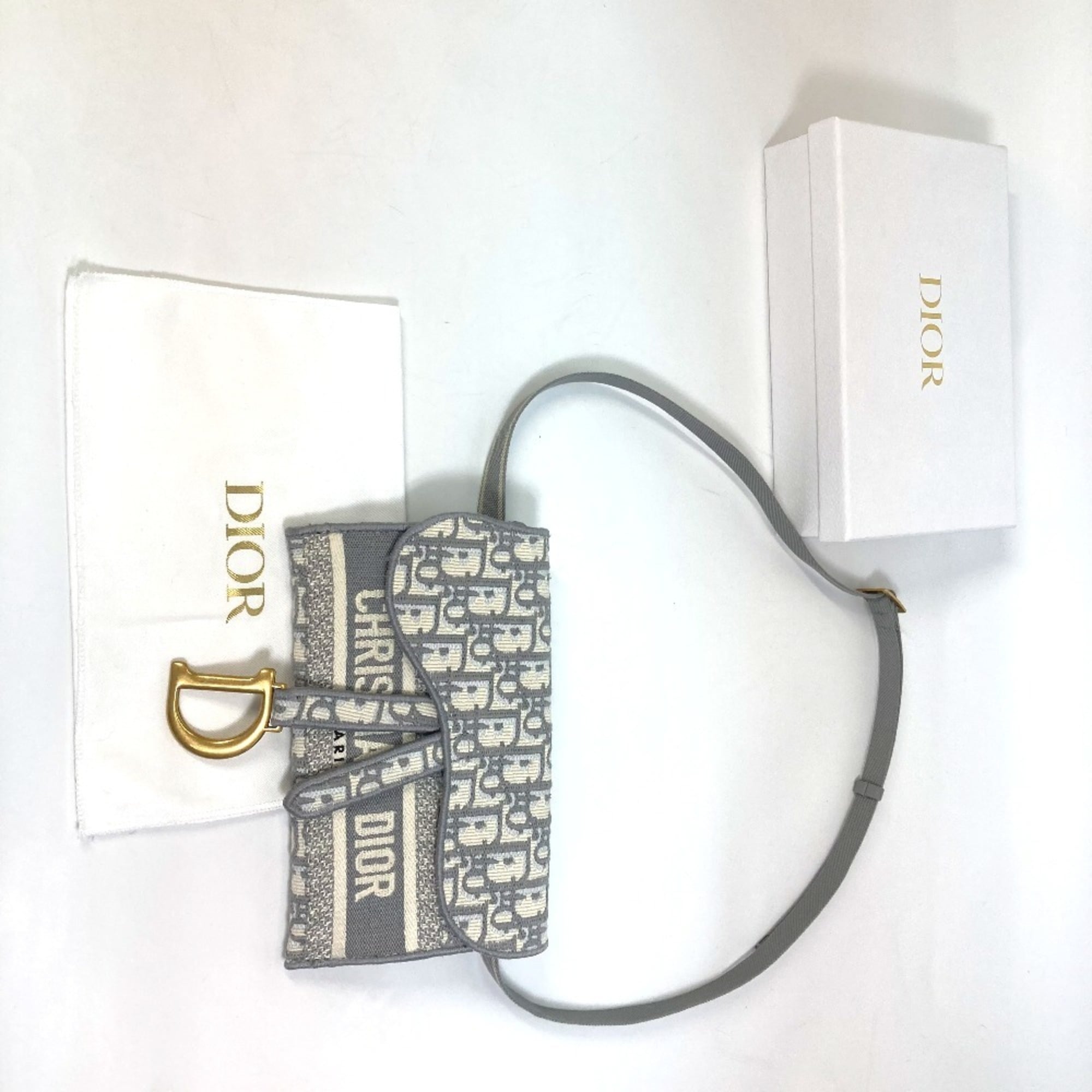 Christian Dior Gray Jacquard Pouch Shoulder Bag (Pre-Owned)