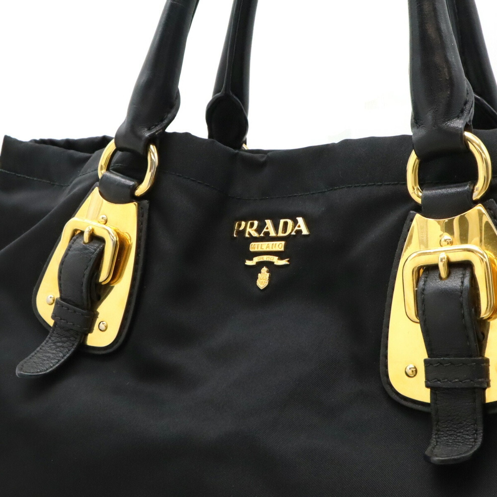 Prada Black Nero Nylon Leather Shoulder Bag Tote Bag (Pre-Owned)