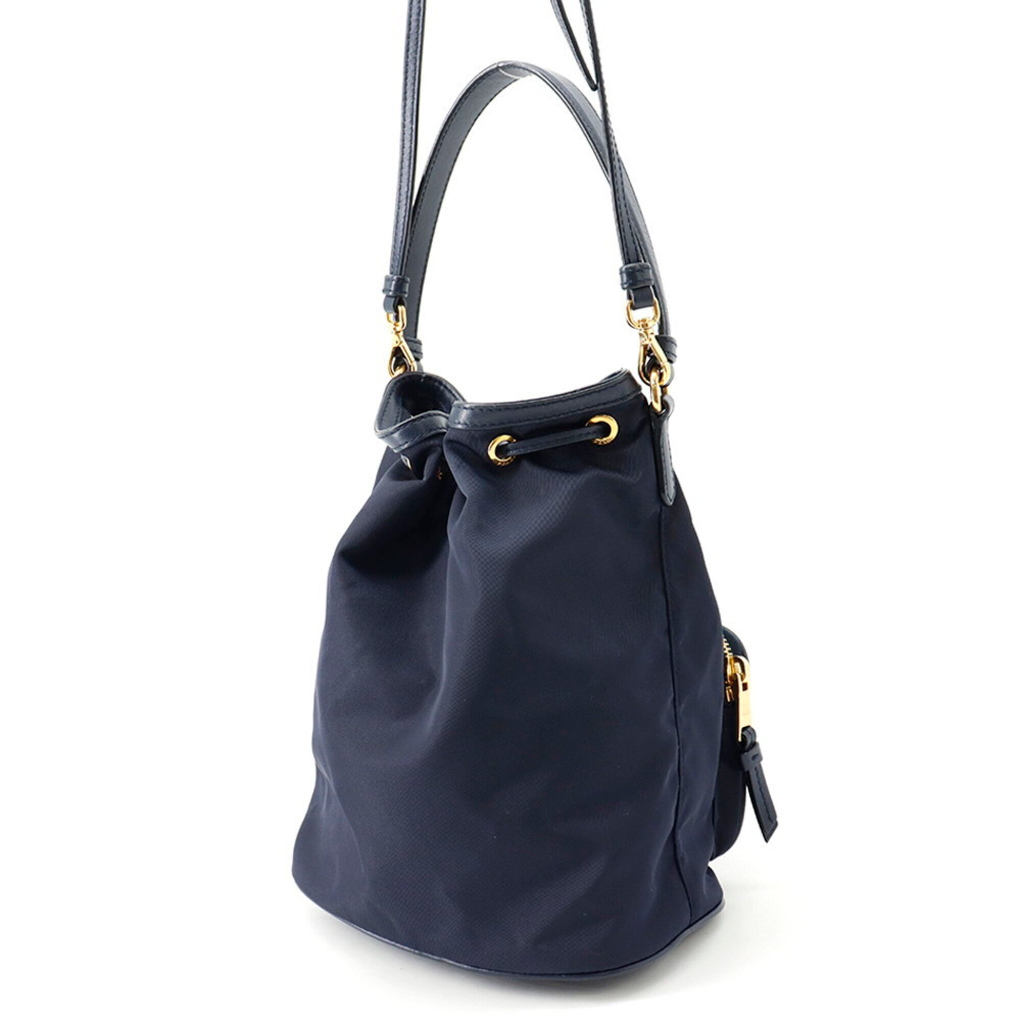Prada Navy Nylon Leather Handbag (Pre-Owned)
