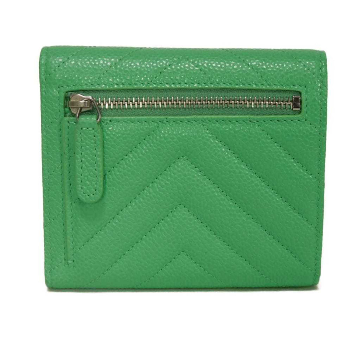 Chanel Light Green Grained Calfskin Wallet (Tri-Fold) (Pre-Owned)