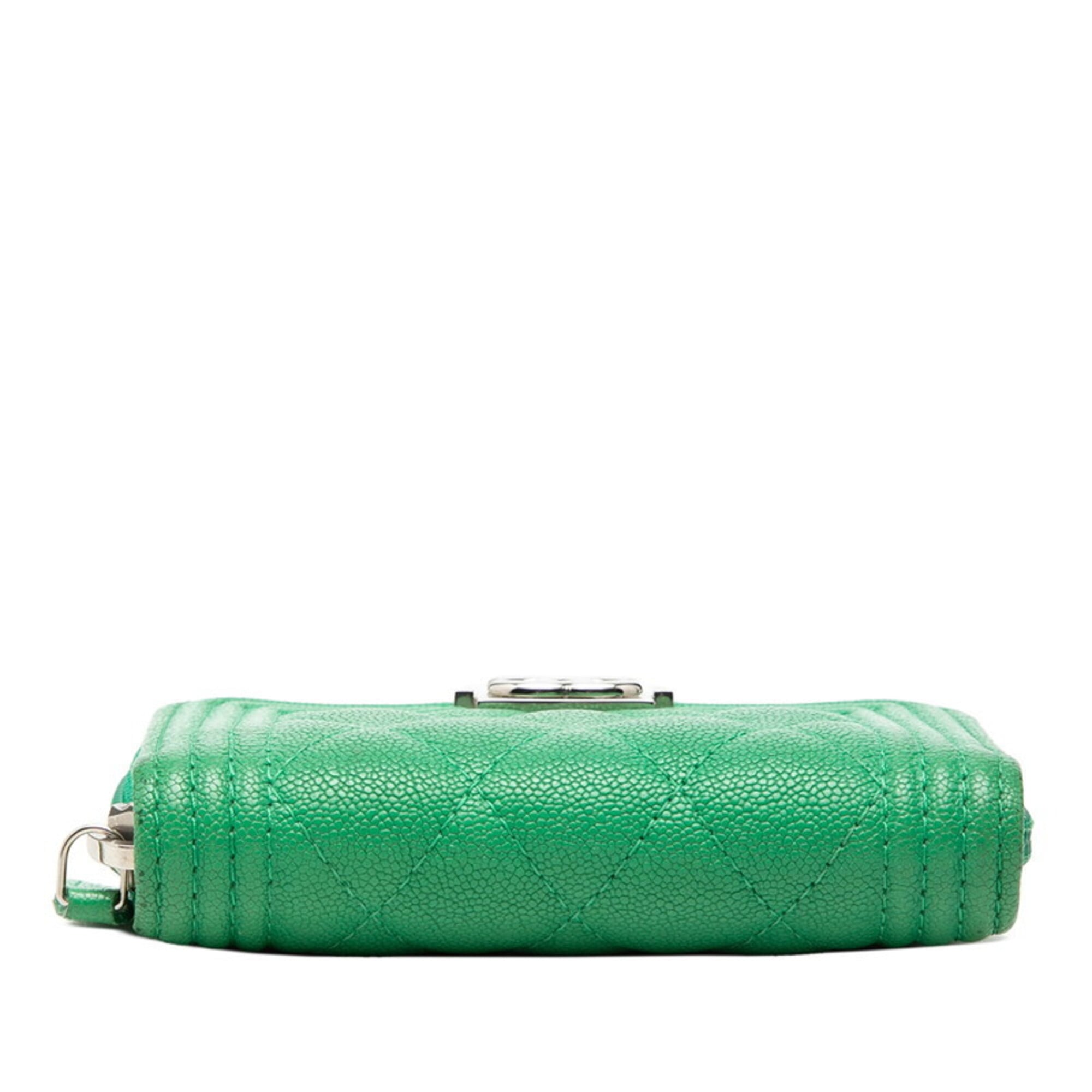Chanel Boy Chanel Green Grained Calfskin Coin Purse/Coin Case (Pre-Owned)
