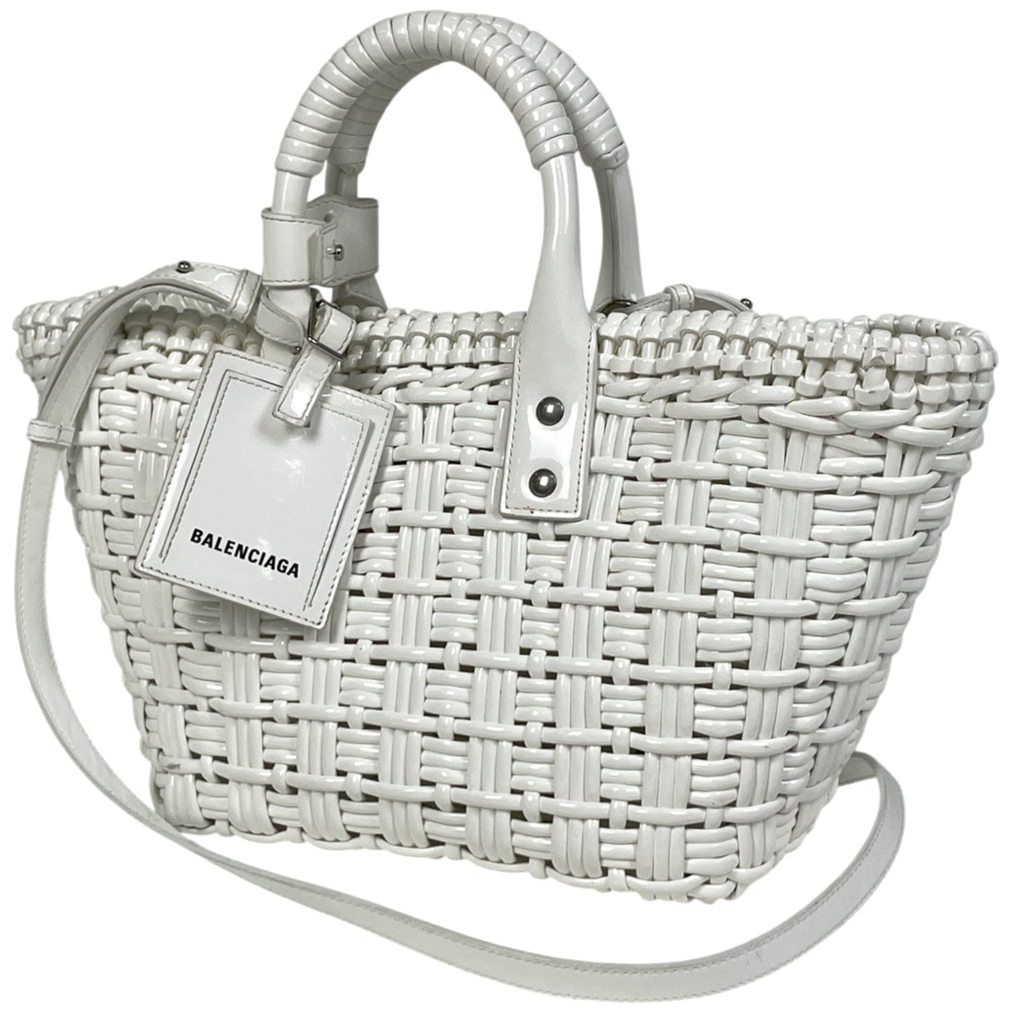 Balenciaga White Patent Leather Basket Handbag (Pre-Owned)