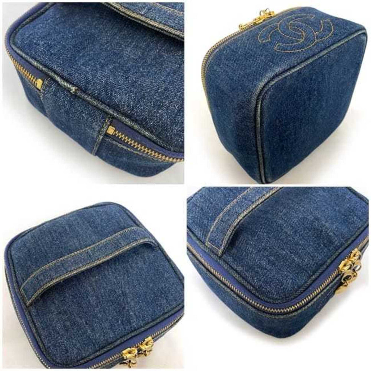Chanel Denim Denim Leather Handbag Pouch Vanity Bag (Pre-Owned)