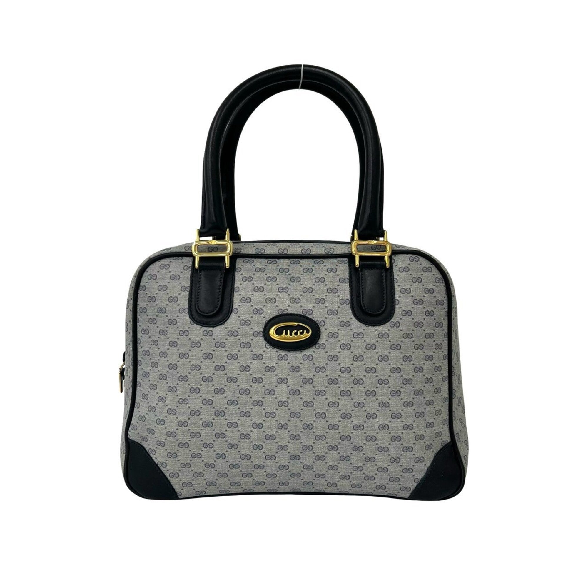 Gucci Navy Leather Pvc Boston Bag Handbag (Pre-Owned)