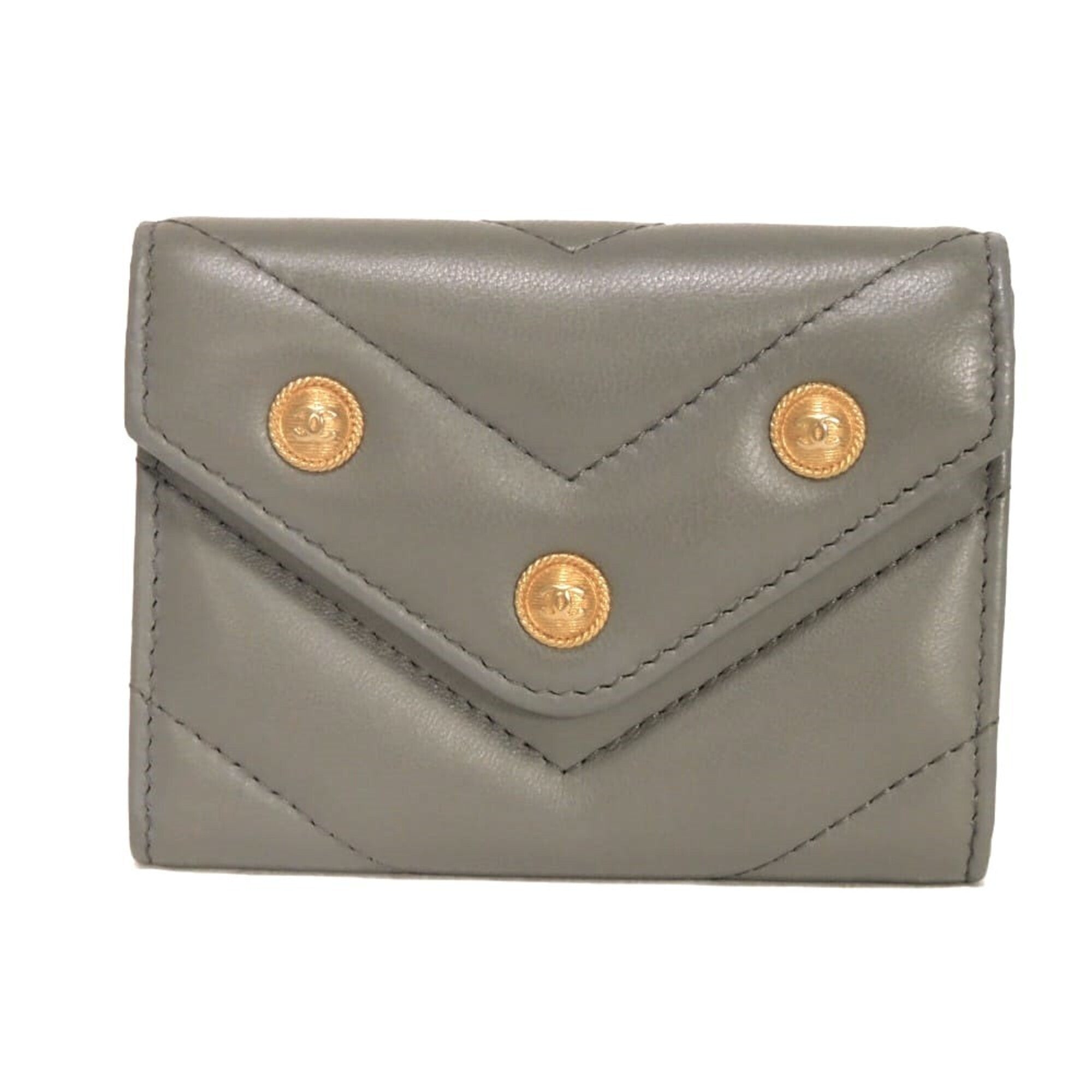 Chanel Gray Leather Wallet (Bi-Fold) (Pre-Owned)