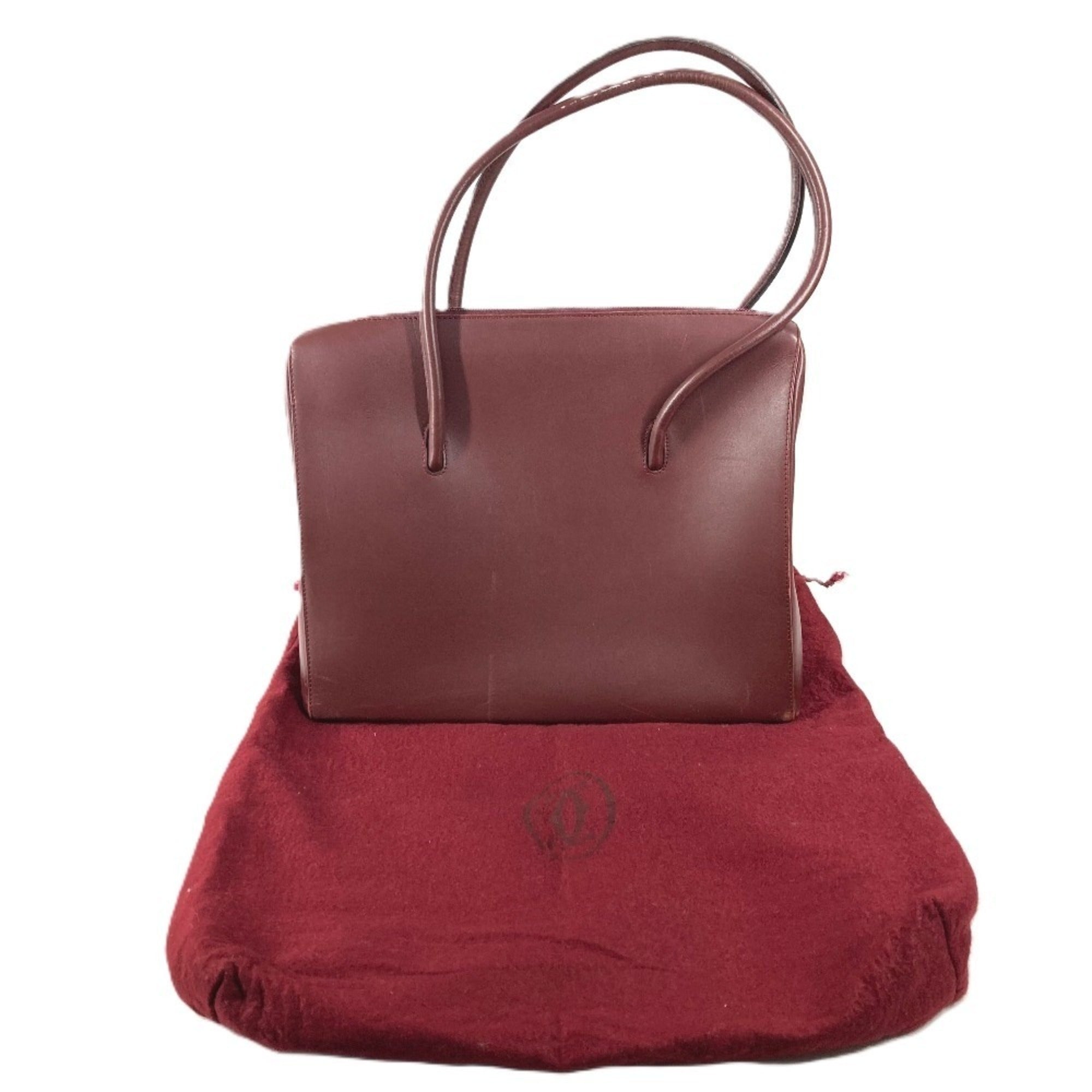 Cartier Must Wine Red Leather Shoulder Bag Tote Bag (Pre-Owned)