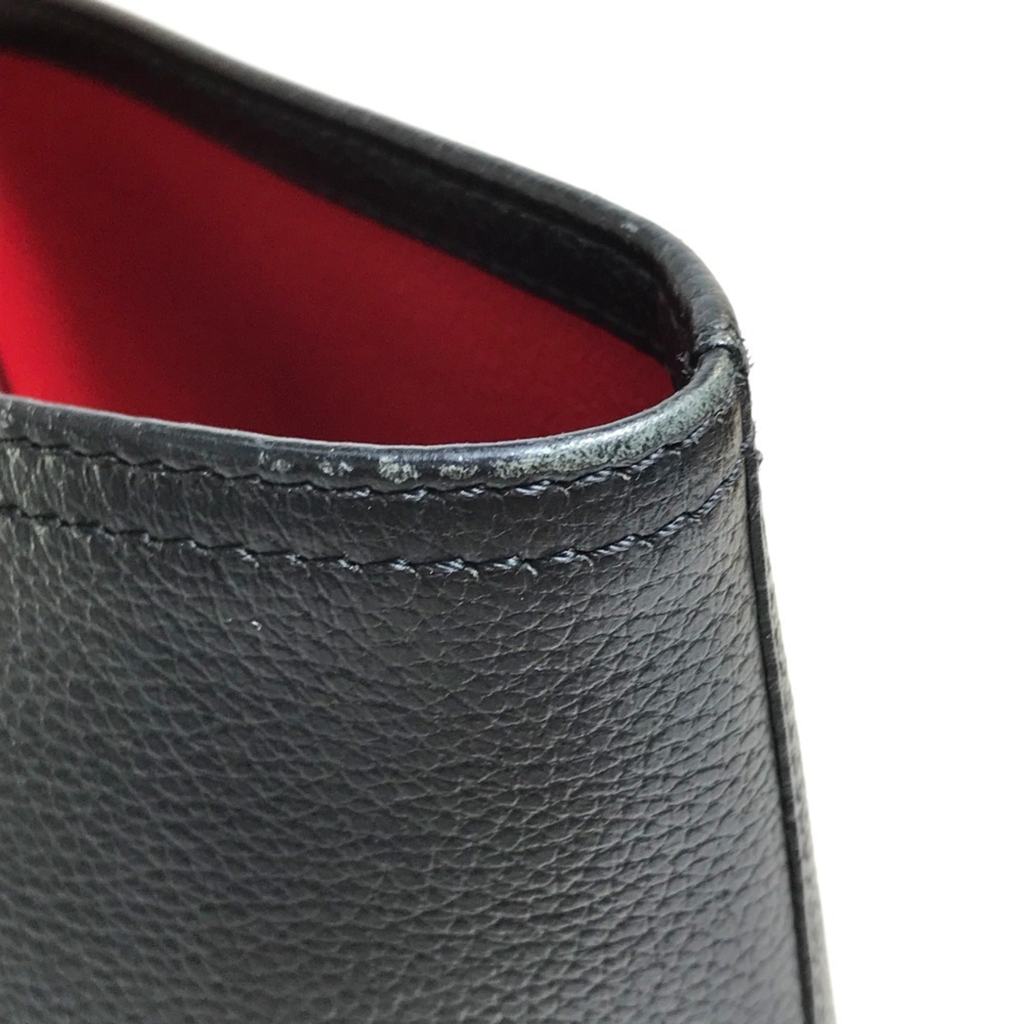 Christian Louboutin Black Red Color Leather Shoulder Bag Tote Bag (Pre-Owned)