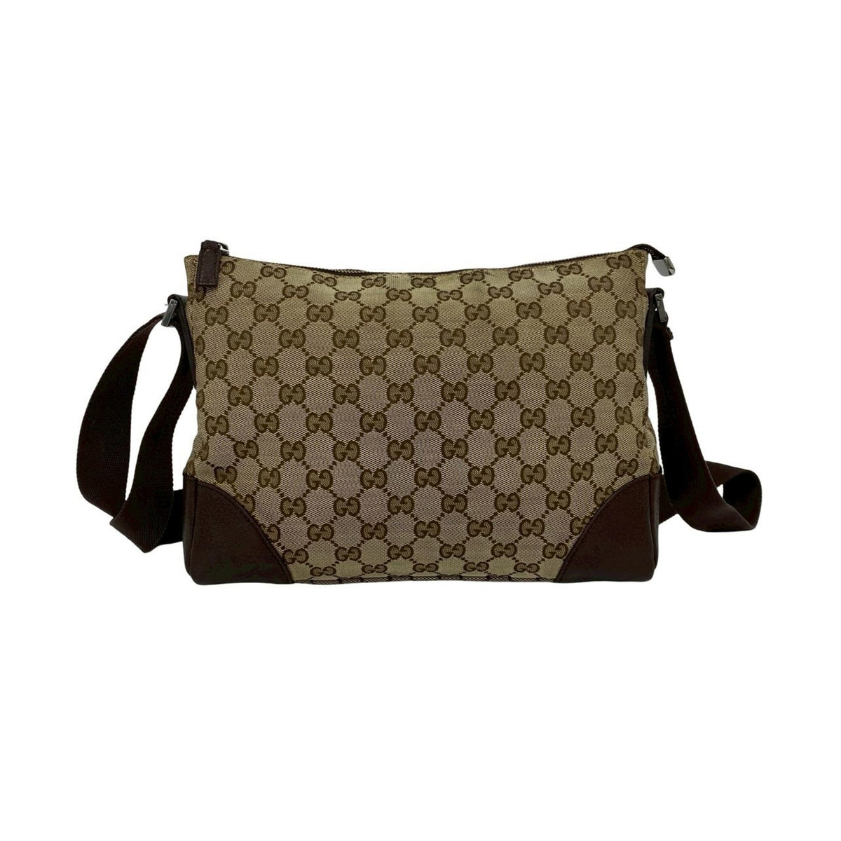 Gucci Brown Canvas Leather Pochette Shoulder Bag (Pre-Owned)