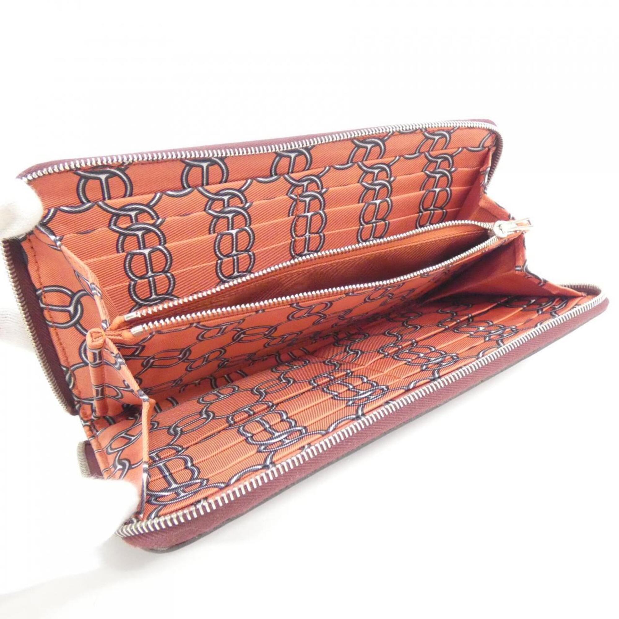 Hermes Red Color Rouge H Epsom Leather Silk Long Wallet (Bi-Fold) (Pre-Owned)